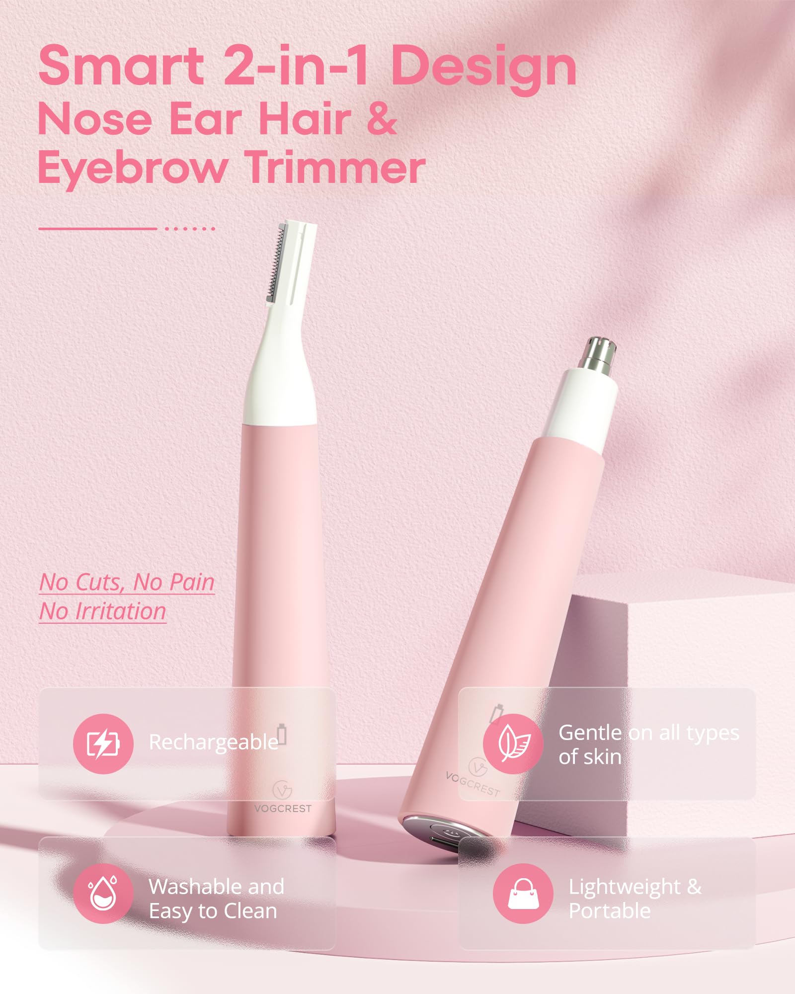 Women's Nose Hair Trimmer - Portable & Waterproof 2-in-1 Rechargeable Trimmer for Sensitive Skin - Easy to Clean for Travel, Home & Personal Grooming