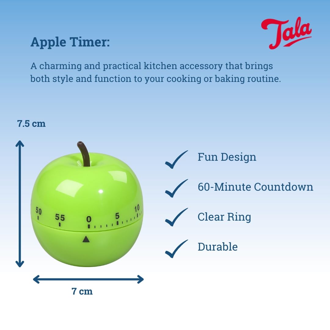 Tala Novelty Mechanical Apple Kitchen Timer - Green - Perfect for Baking, Cooking & Classroom Activities