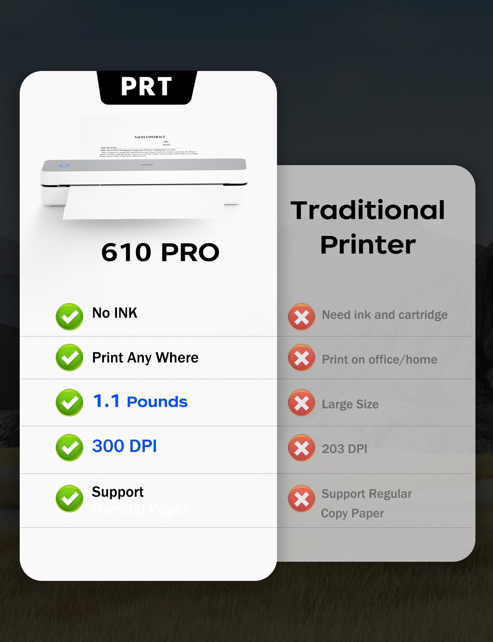 PRT Portable Wireless Thermal Printer - Inkless Printing for 8.5