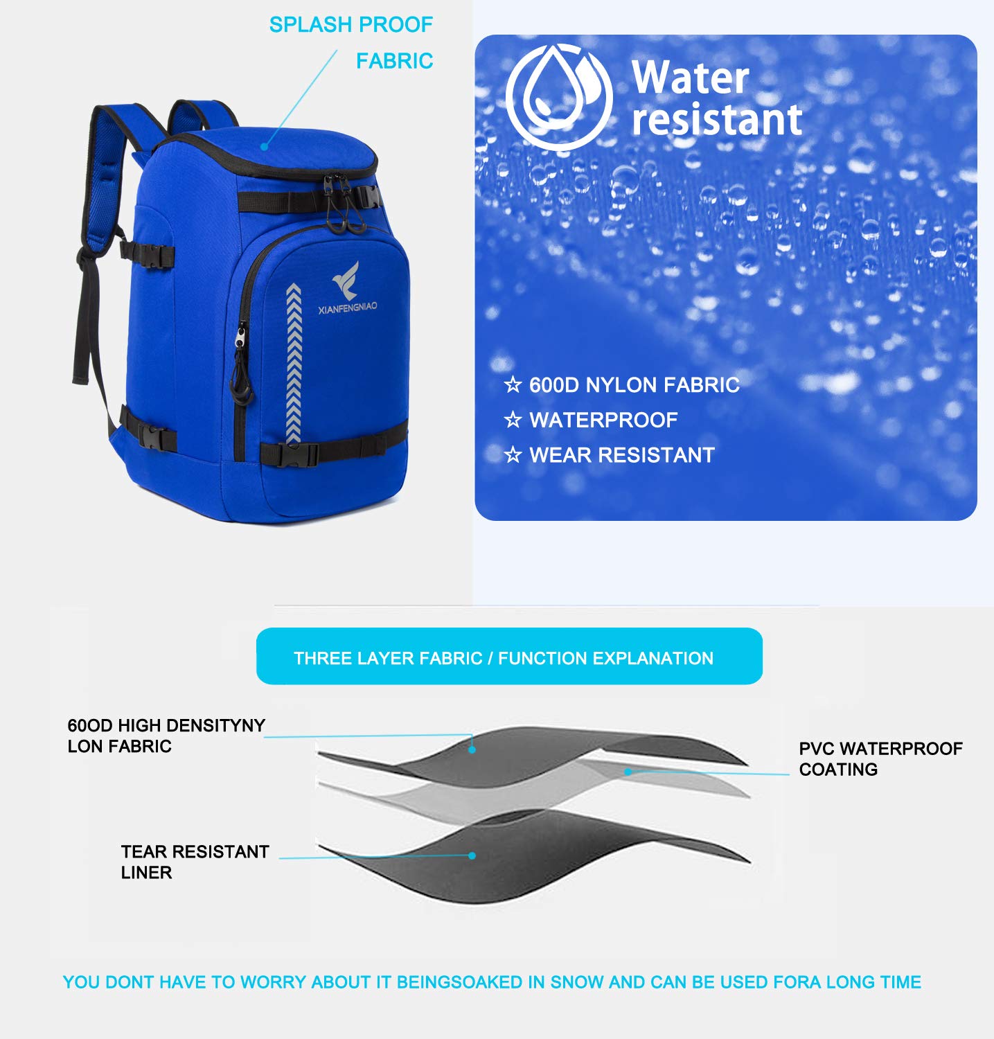 **50L Waterproof Ski Boot Travel Backpack – Carry Ski & Snowboard Boots, Helmet, Goggles, Gloves & Accessories for Men, Women & Youth – Perfect for Ski Trips & Winter Sports**