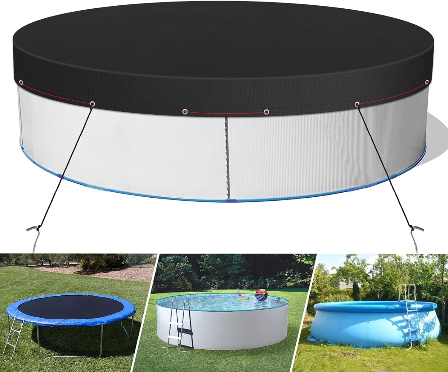 28FT Solar Pool Cover for Above Ground Pools - Round Hot Tub & Stock Tank Cover - Waterproof & UV Resistant with Ground Nails, Winch & Cable - Perfect for Winter Protection & Energy Savings