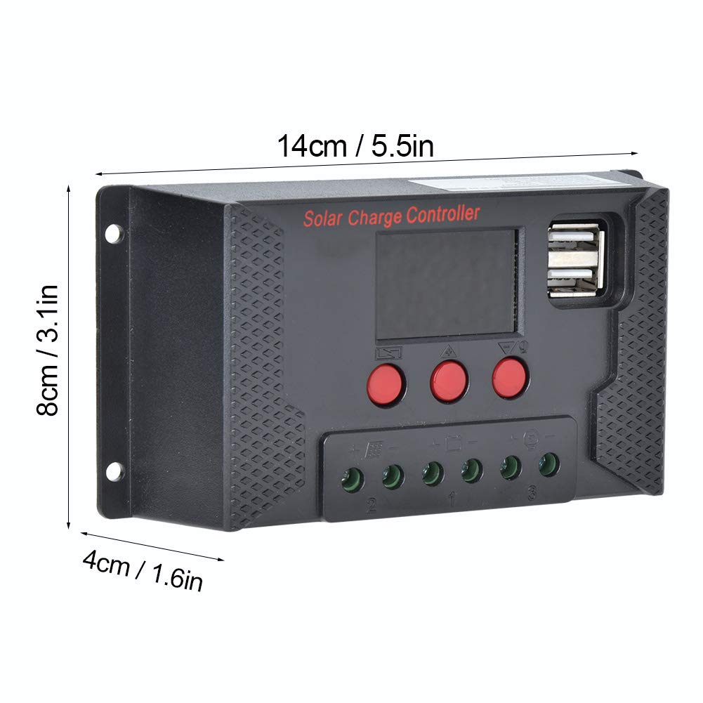 50A Solar Charge Controller with 1.5A USB Output - MPPT Photovoltaic Panel Charger for Lithium Iron & Ternary Polymer Batteries - Perfect for RV, Boat, Off-Grid Solar Systems & Emergency Power Supply