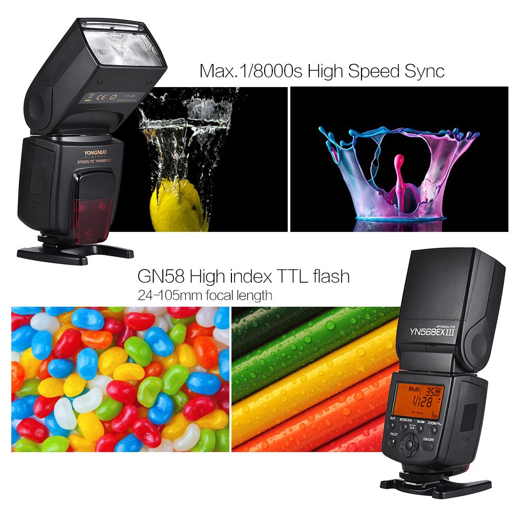 Lechnical YN568EX III Wireless TTL Flash Speedlite for DSLR Cameras - GN58, 1/8000s HSS, USB Firmware Upgrade | Perfect for Wedding, Portrait & Studio Photography
