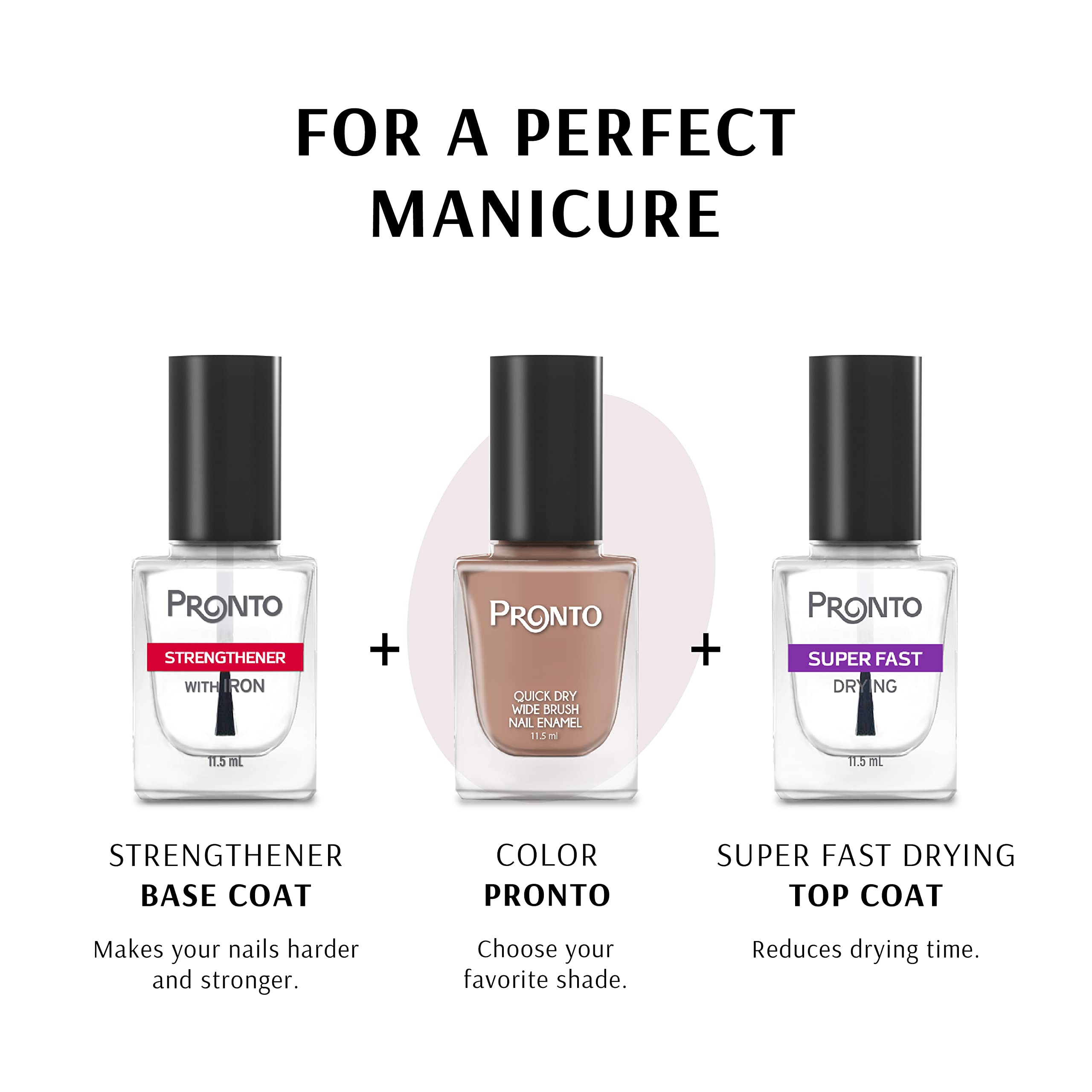Pronto Nail Strengthener & Base Coat with Iron Formula - Long-Lasting Nail Polish Hardener for Strong, Healthy Nails | Perfect for Manicures, Nail Care Routine & Brittle Nail Treatment