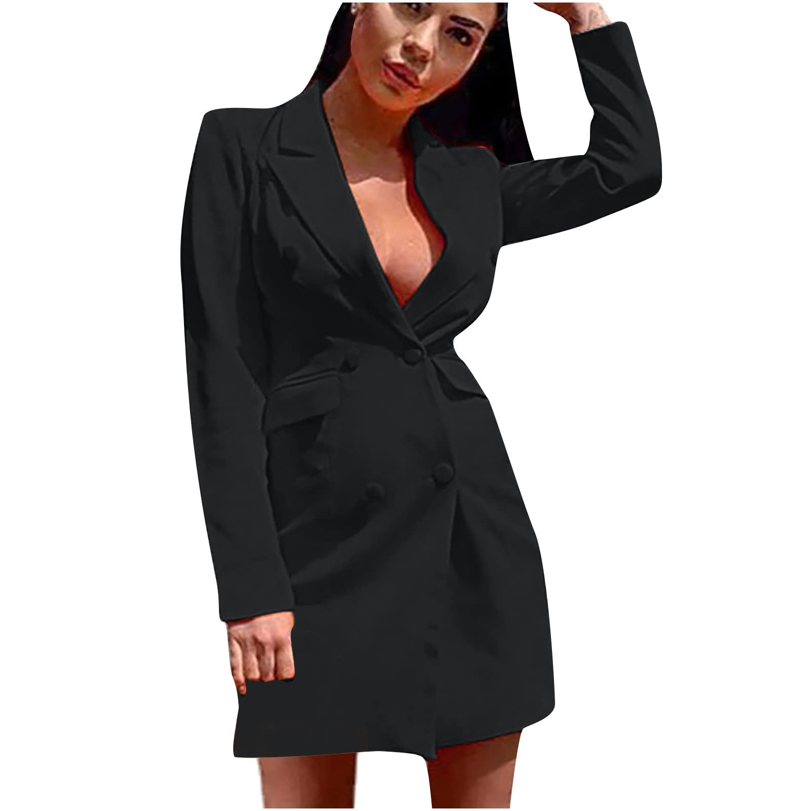 Women's Summer Sundresses 2022 - Solid Color Slim Fit Double Breasted Long Sleeve Lapel Dress | Boho Tribal Style for Beach, Vacation & Casual Wear