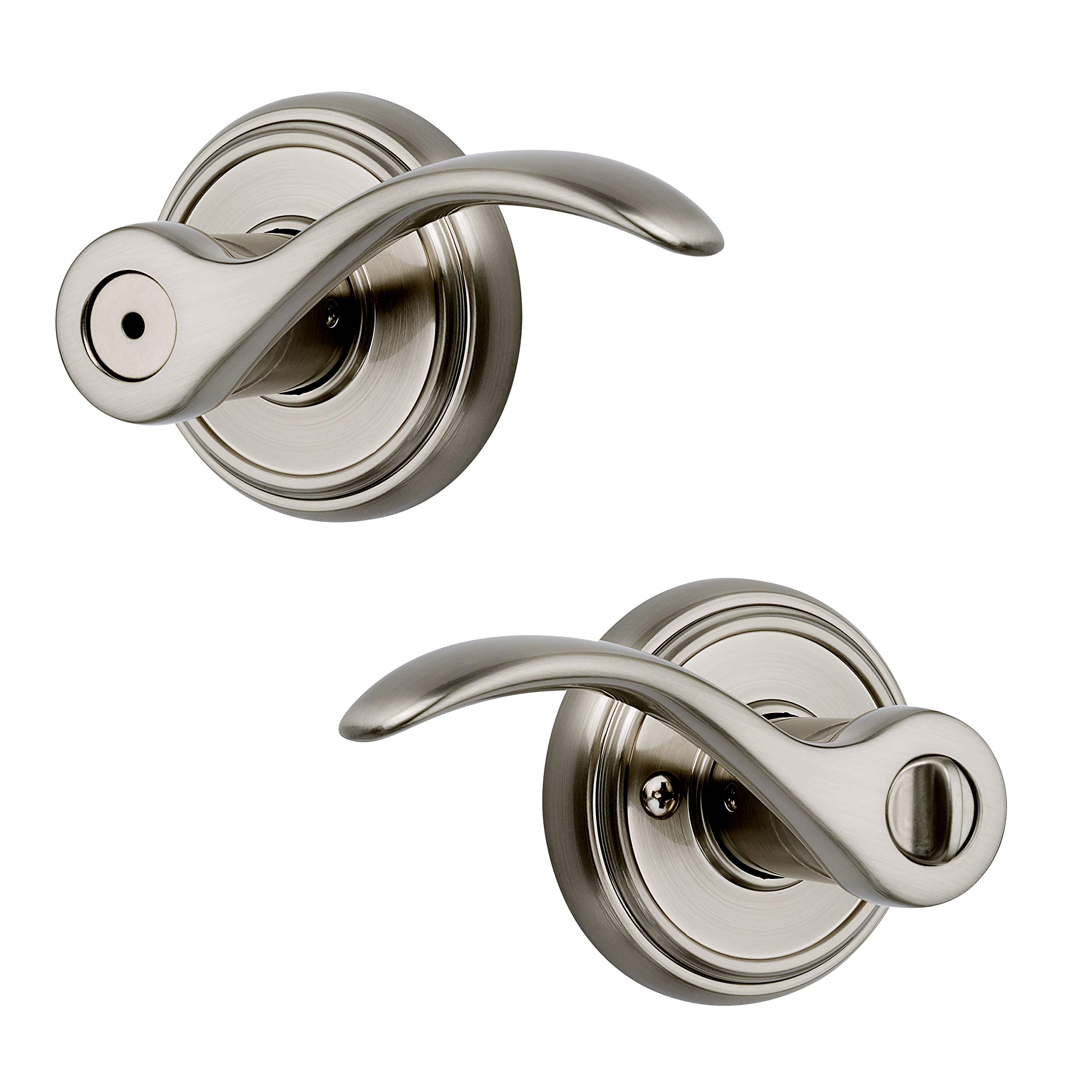 Baldwin Tobin Reversible Privacy Door Handle - Satin Nickel Keyless Bedroom & Bathroom Lock with Microban Protection | Ideal for Interior Doors, Home Security & Privacy
