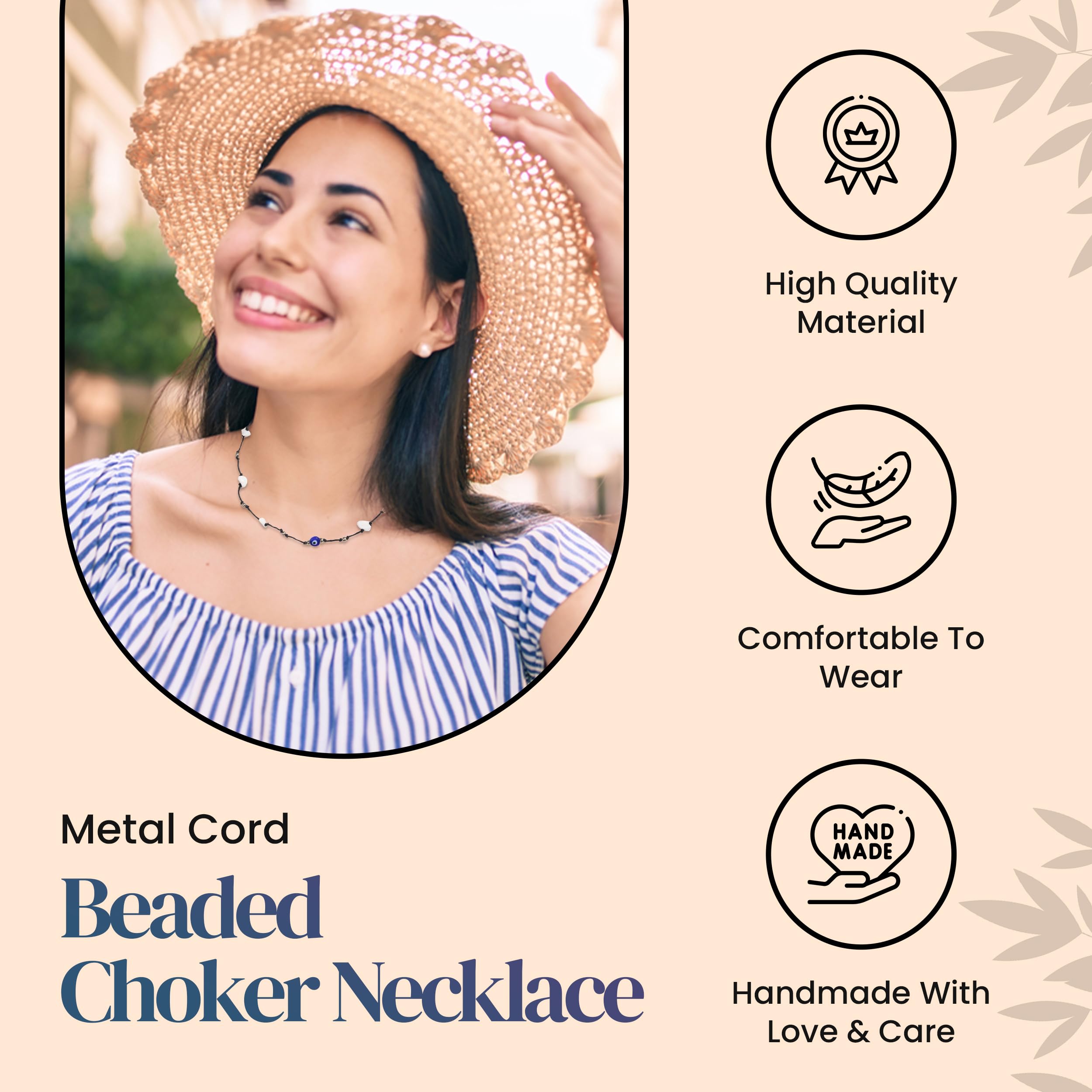 Handmade Leather Beaded Necklace for Women & Men - 16