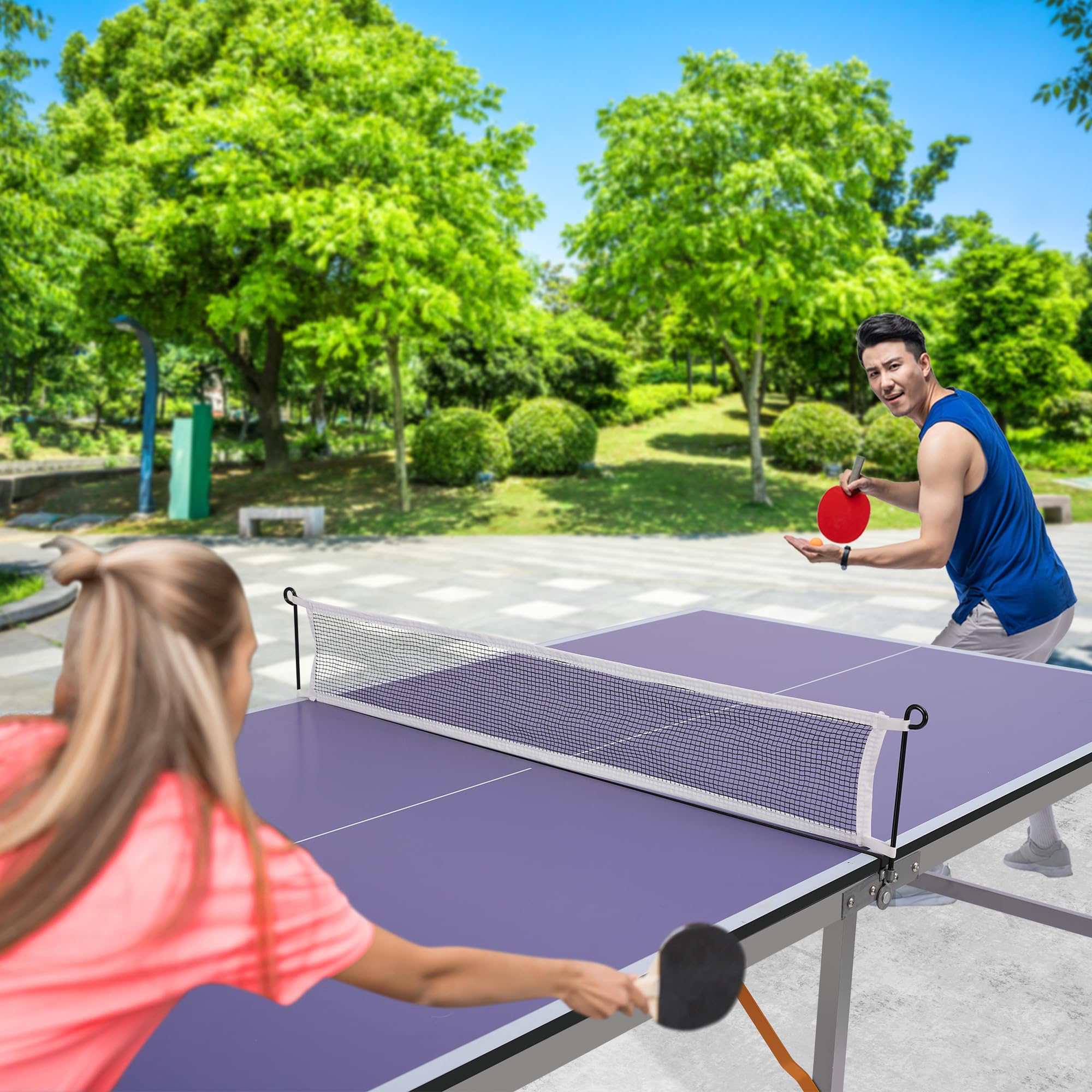 6-Foot Mid-Size Ping Pong Table Set - Heavy Duty Aluminum Frame Indoor/Outdoor Table Tennis Game with Net - Foldable Portable Design for Small Spaces - Perfect for Backyard, Garden, Garage & Game Room Fun