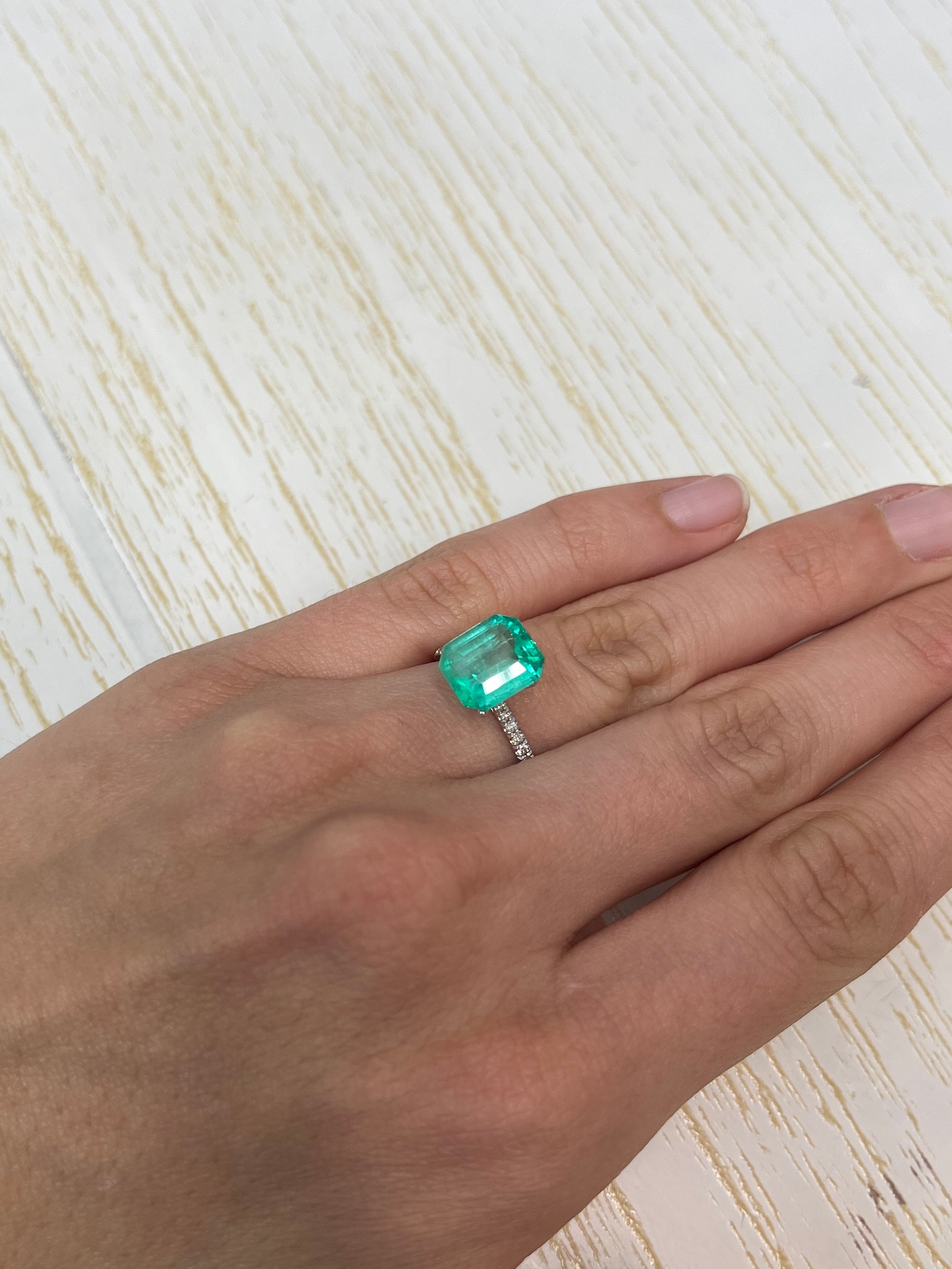 4.24 Carat Bluish Green Natural Loose Colombian Emerald - 10.6x9mm Classic Emerald Cut Gemstone for Jewelry Making & Engagement Rings