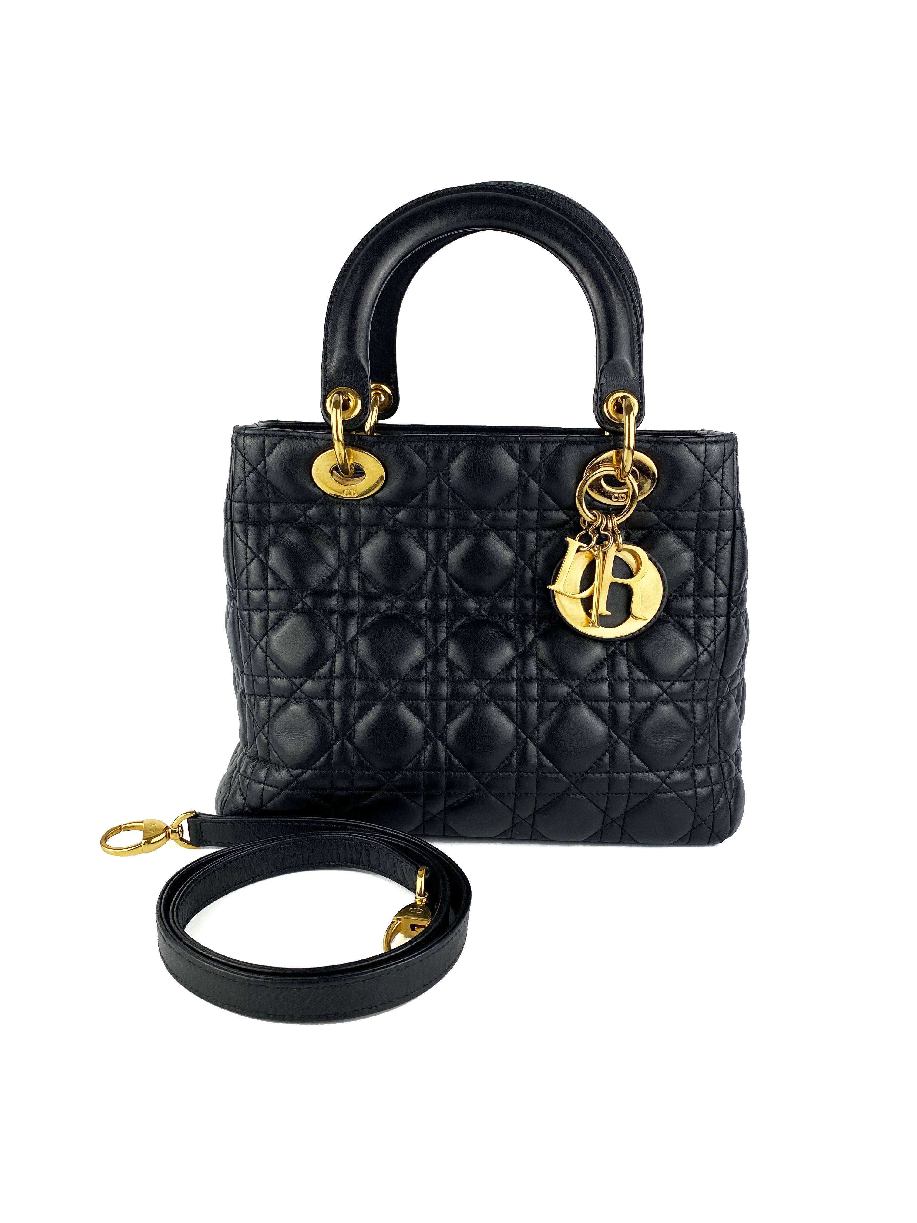 Dior Medium Lady Dior Handbag in Black | Luxury Leather Shoulder Bag for Women | Perfect for Work, Evening Events & Special Occasions