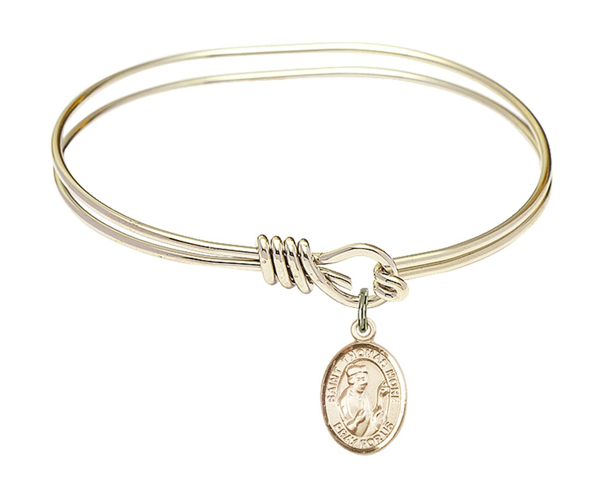 St. Thomas More Charm Oval Eye Hook Bangle Bracelet - 5 3/4 Inch Religious Jewelry for Women, Gifts & Everyday Wear