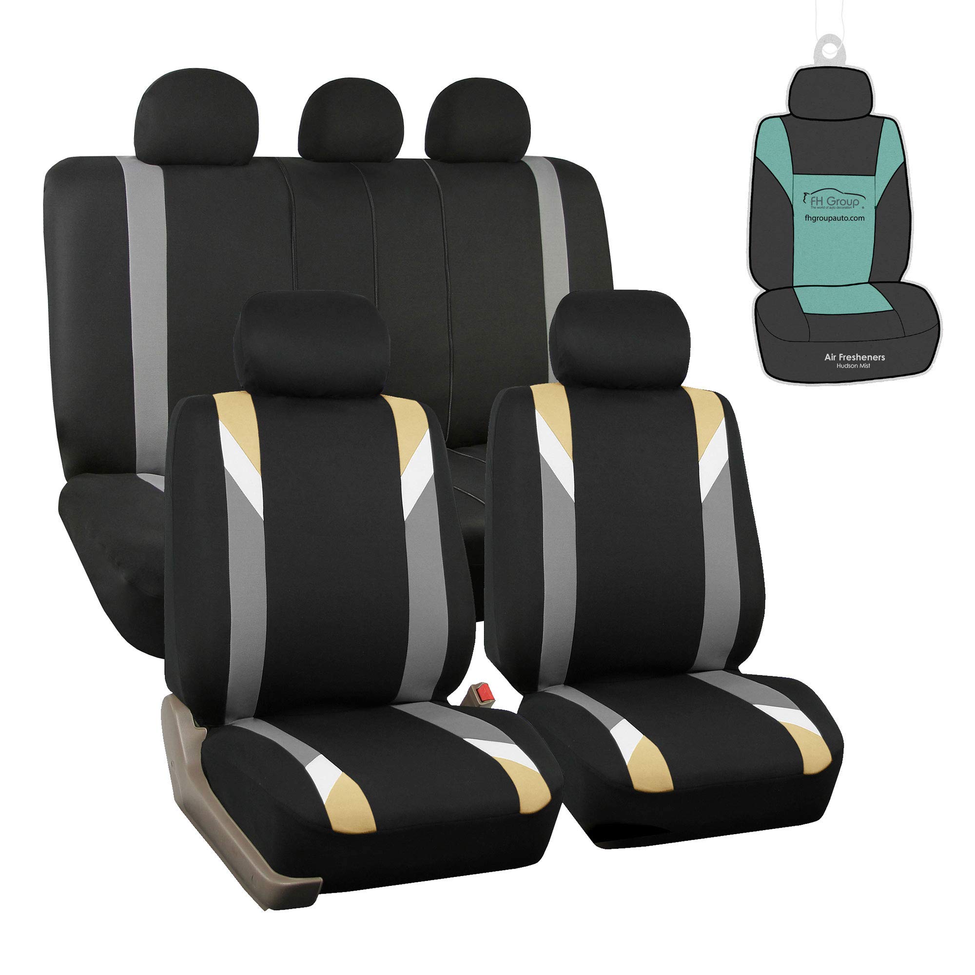 Premium Universal Car Seat Covers Full Set - FH Group Airbag Compatible Split Rear Design Beige Modern Interior Accessories for Cars, Trucks & SUVs | Perfect for Daily Commute, Road Trips & Vehicle Protection