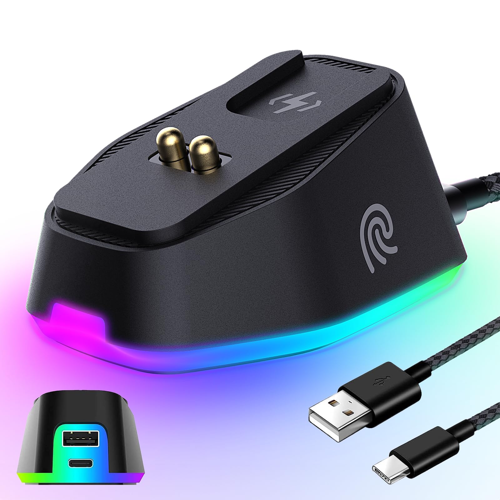 Razer Gaming Mouse Charging Dock - Compatible with Naga Pro, Basilisk Ultimate, Viper Ultimate & DeathAdder V2 Pro - Magnetic Wireless Charger with RGB Lights, Anti-Slip Base & Type-C Cable - Perfect for Gaming Setup & Workstation Accessories