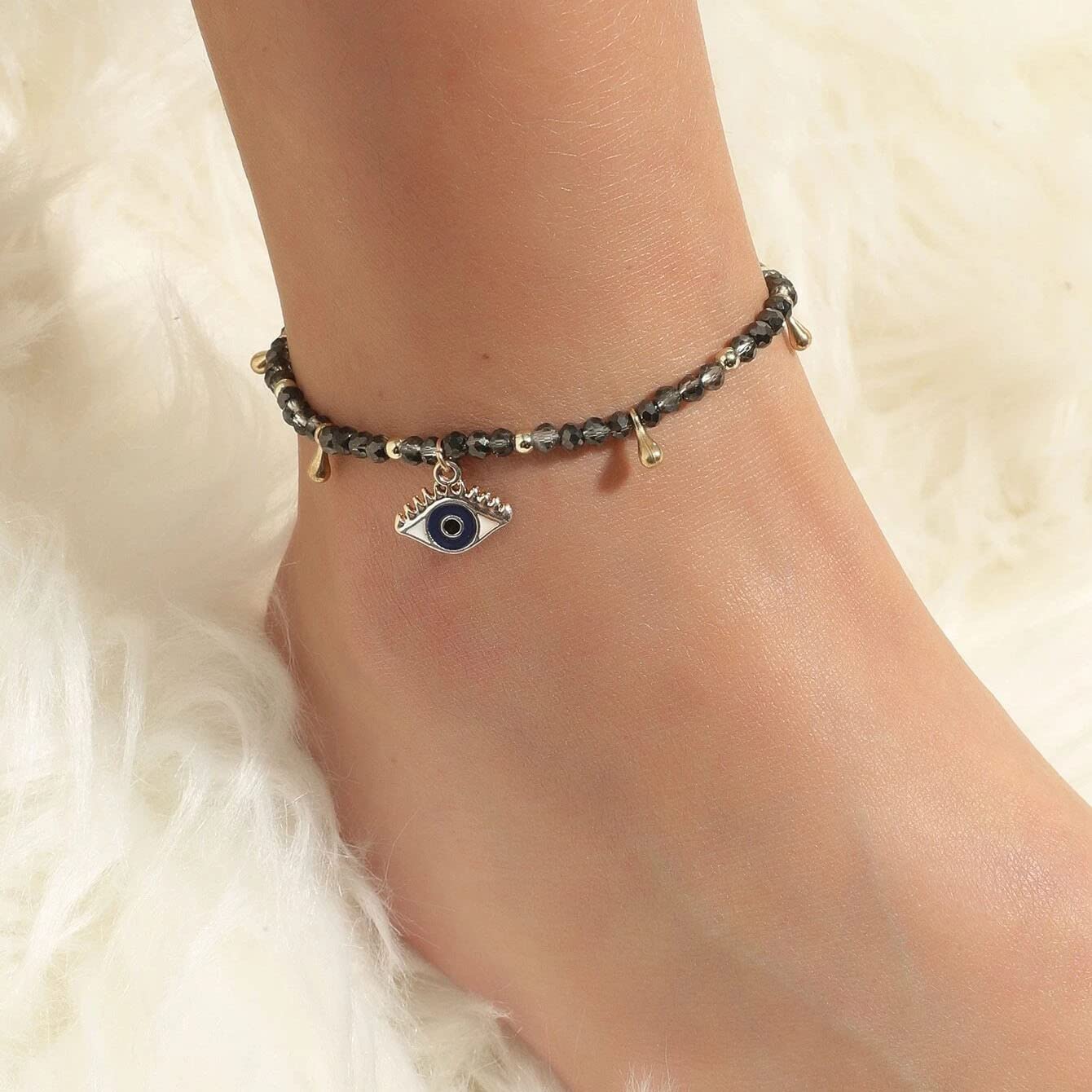 Taichell Evil Eye Beaded Anklets for Women - Waterproof Boho Beach Ankle Bracelets, Summer Foot Jewelry for Vacation, Pool Party & Festival Accessories