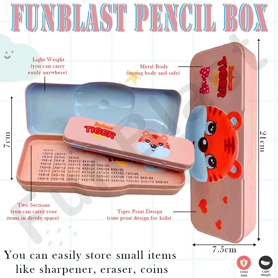 FunBlast Cartoon Animal Pencil Case for Kids - Cute Metal Pen & Pencil Organizer Box with Storage Compartments, School Supplies for Girls & Boys (Pink) - Perfect for Classroom, Homework & Birthday Gifts