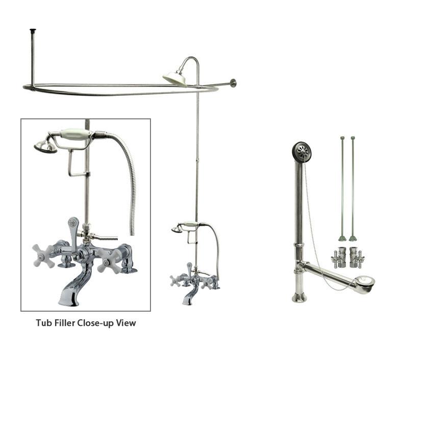 Vintage Chrome Clawfoot Bathtub Faucet with Shower Kit & Enclosure Curtain Rod - 212T1CTS - Perfect for Antique Bathroom Renovations & Spa-Style Showers