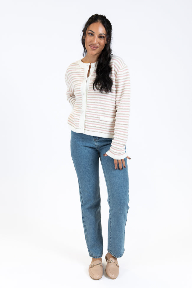 Abundant Mindset Ivory Multi Fuzzy Striped Cardigan - Cozy Long Sleeve Open Front Sweater for Women | Perfect for Fall Layering, Casual Outfits & Coffee Dates