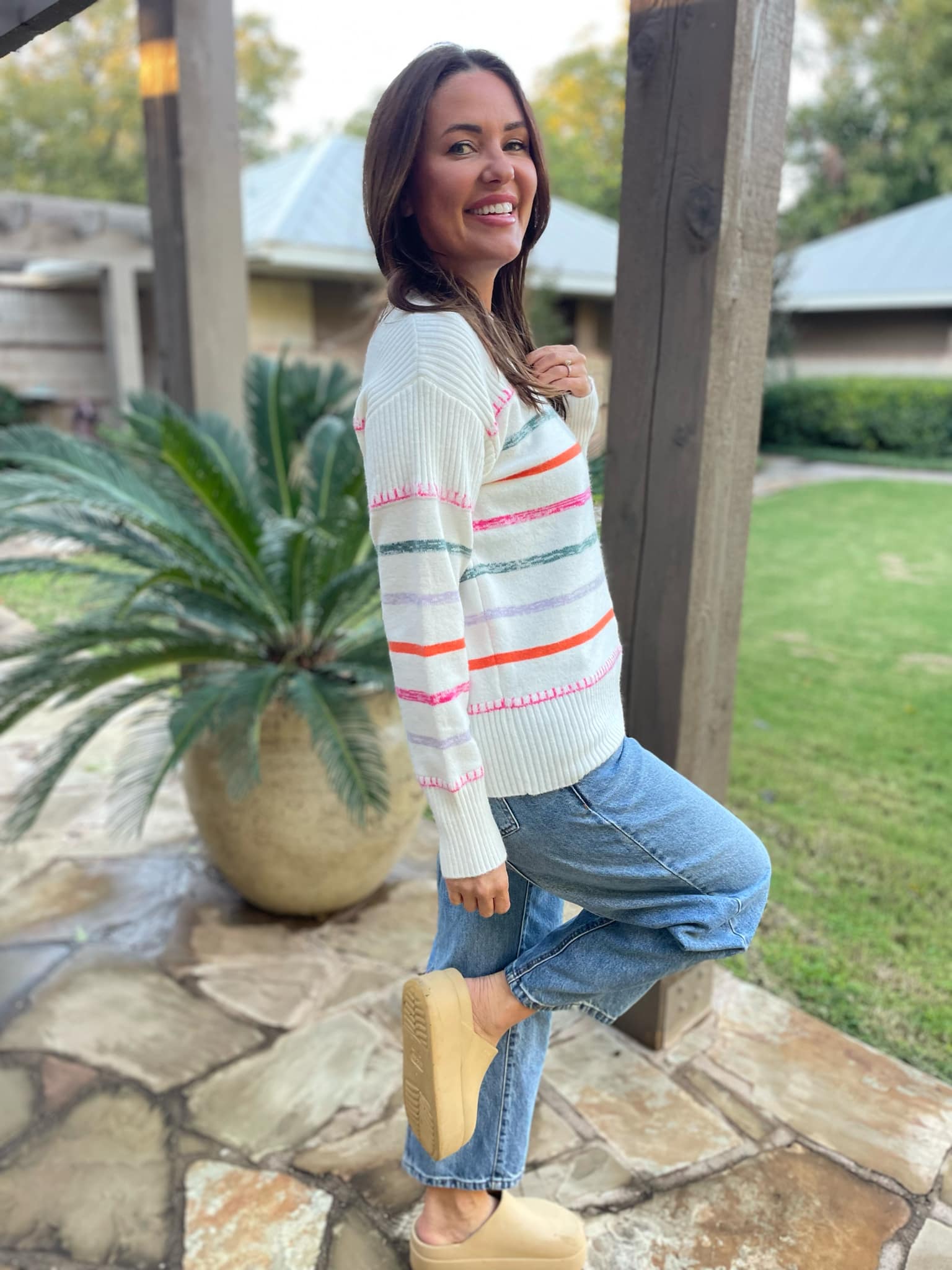 PREORDER: Striped Sweater for Women - Soft & Cozy Pullover in 2 Colors (Happy & Navy) - Perfect for Casual Outfits, Fall Layering & Holiday Gatherings