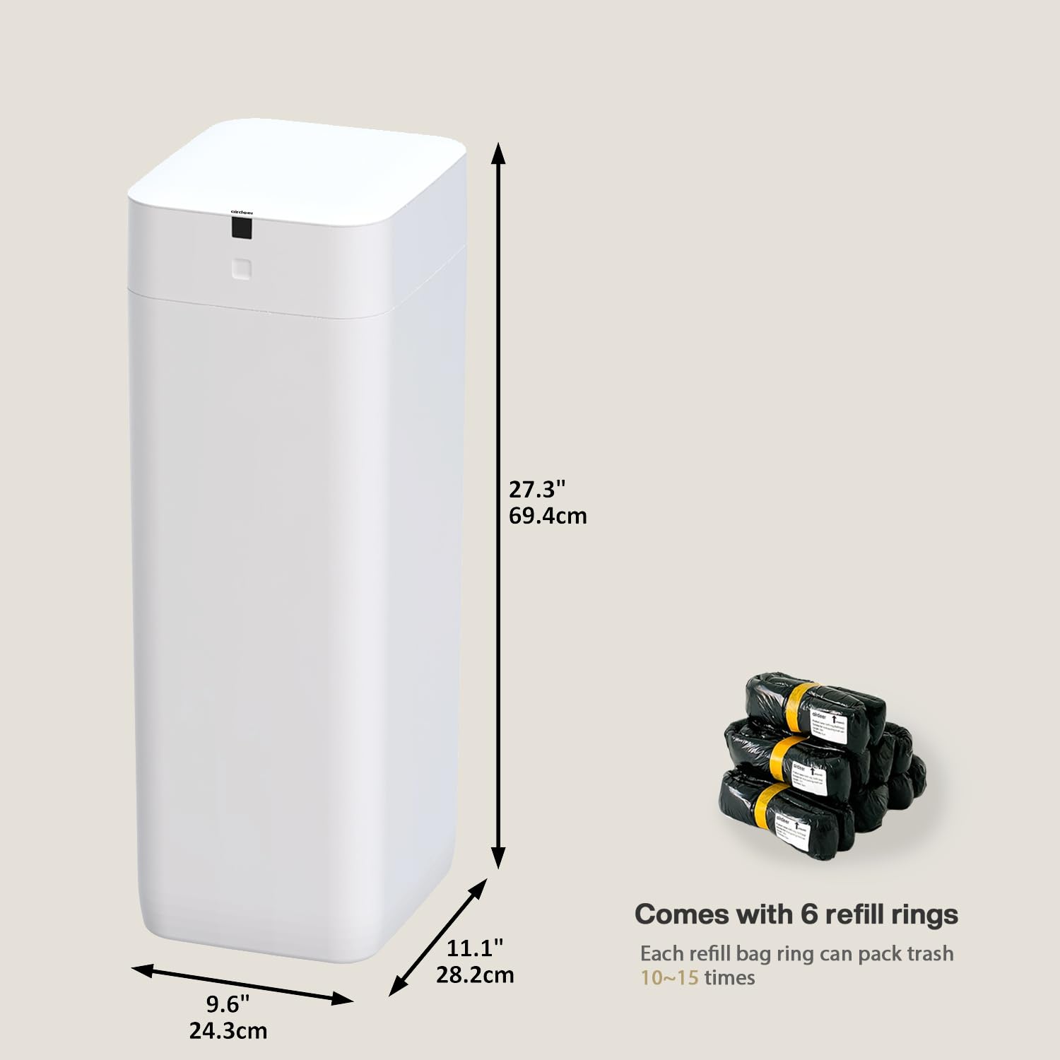 Automatic Trash Can 8 Gallon - Self Sealing Smart Motion Sensor Garbage Bin with Lid - Touchless Self-Changing Wastebasket for Kitchen, Bathroom, Bedroom & Office - Includes 6 Refill Rings (White, L2) - Perfect for Hygienic Home & Commercial Spaces