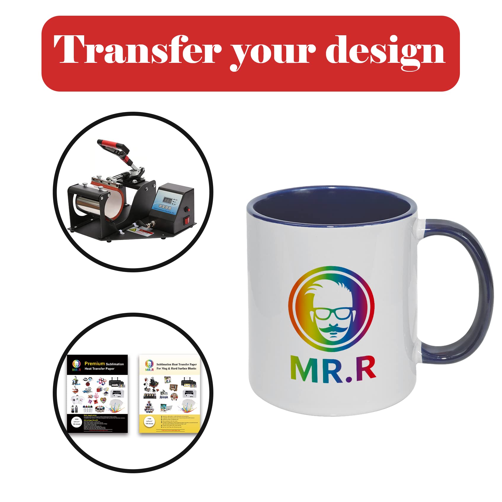 Premium Sublimation Blank Ceramic Coffee Mugs - 11oz Set of 6 - Dishwasher Safe with Dark Blue Interior & Handle - Perfect for Hot/Cold Beverages, Milk Tea, Coffee, Water - Ideal for Home, Office, Gifts & Custom Printing