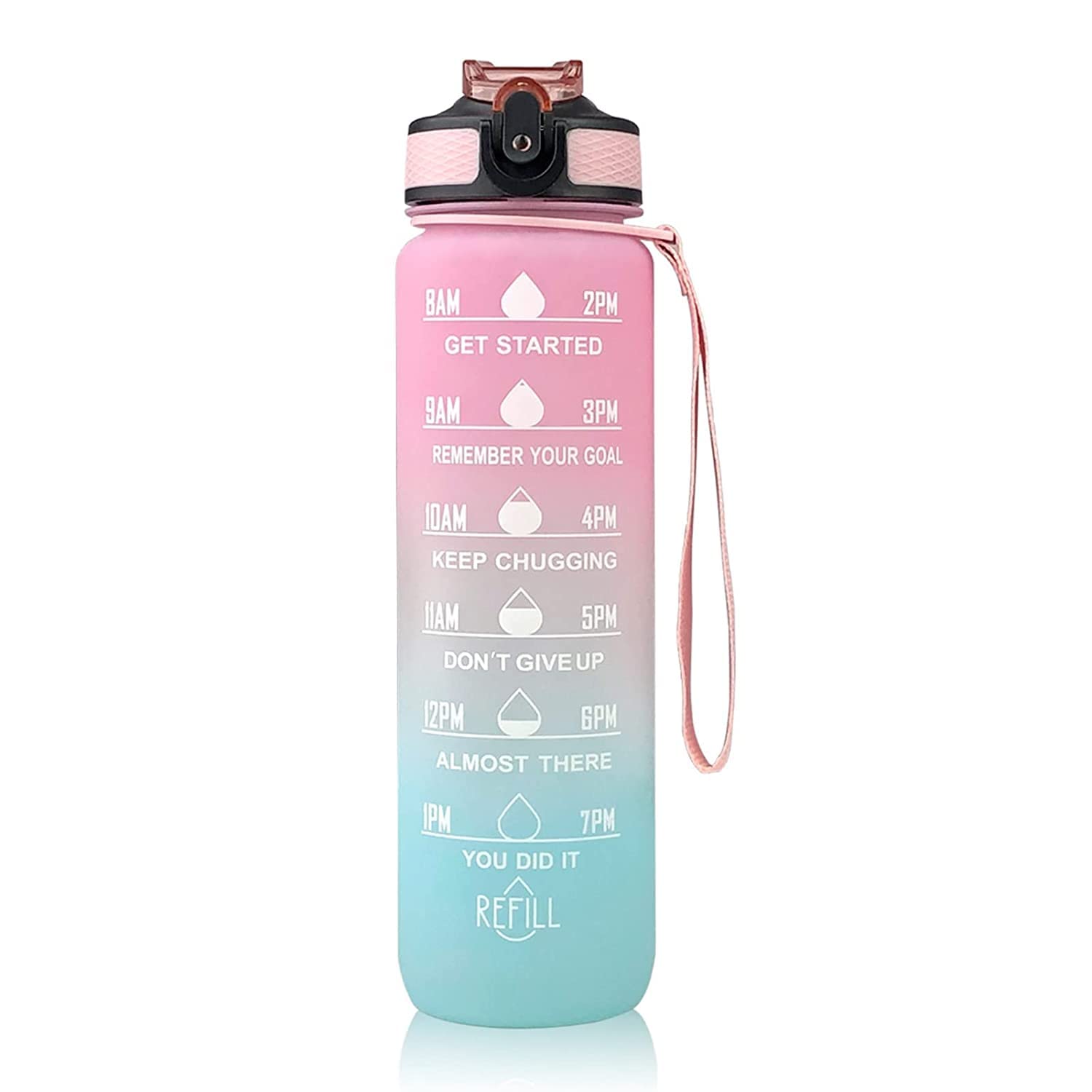 1L Motivational Water Bottle with Time Marker - BPA Free & Non-Toxic Sports Bottle for Gym, Office & Outdoor Activities - Stay Hydrated for Fitness, Work & Hiking