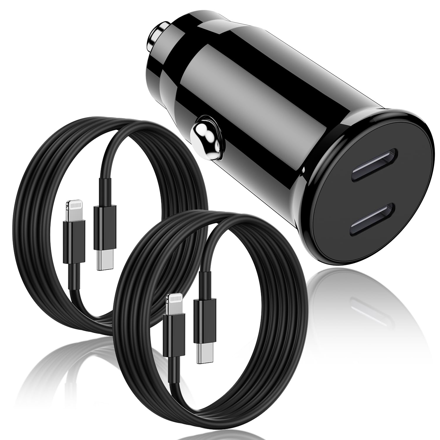 MFi Certified 45W Dual USB C Car Charger for iPhone 14/13/12 Pro - Fast Charging with C to Lightning Cable - Perfect for Road Trips & Commuting
