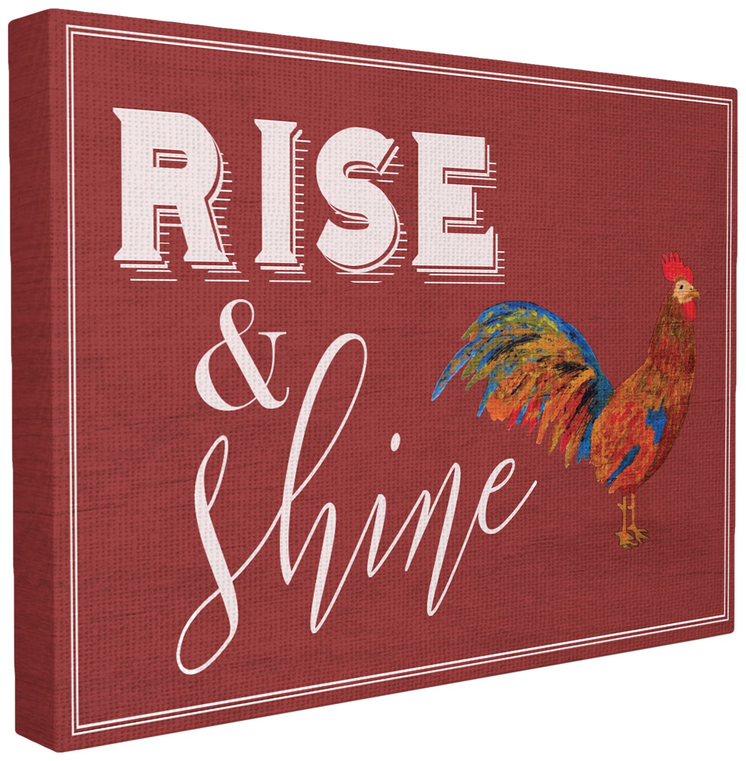 Stupell Industries Rise and Shine Rooster Red Wall Art - Farmhouse Kitchen Decor, Countryside Home Decoration for Living Room, Bedroom & Dining Area