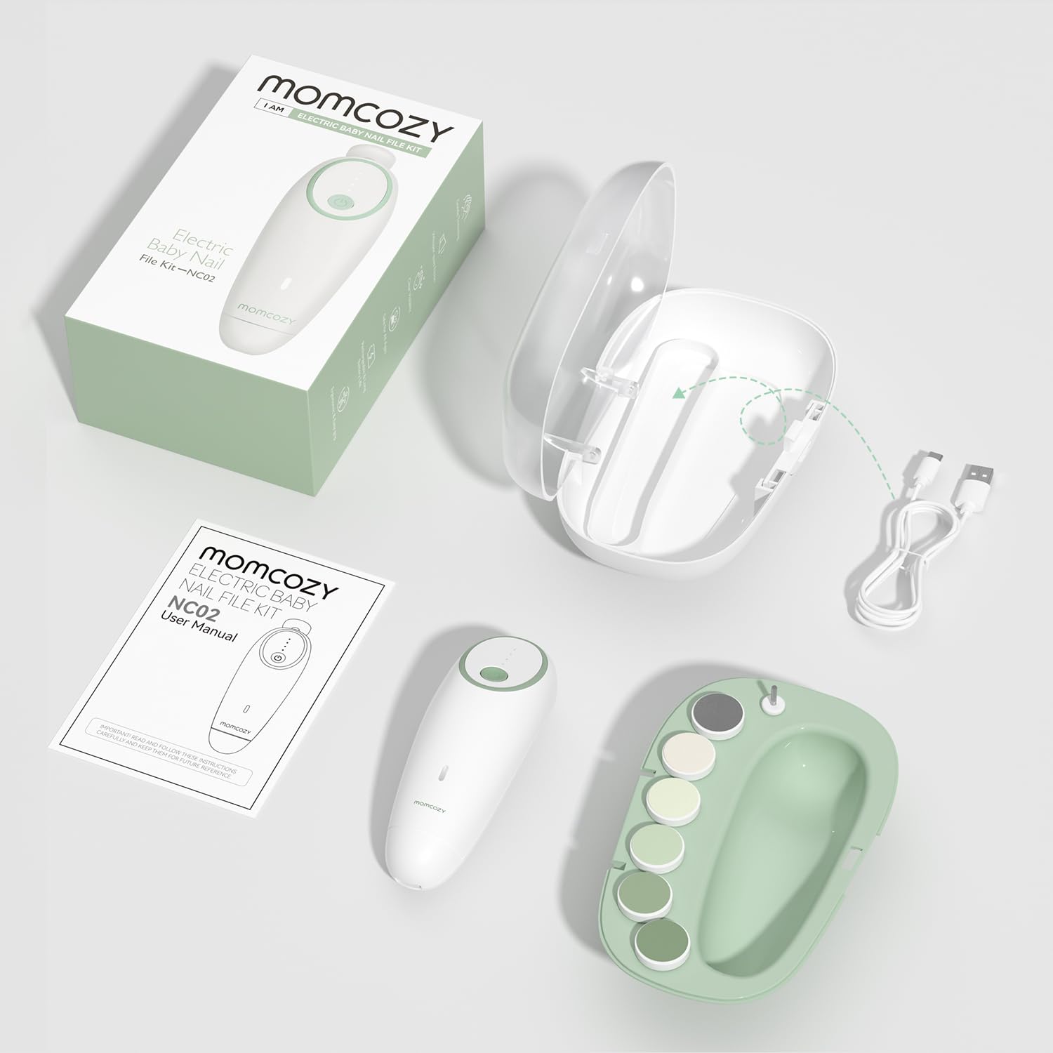 Momcozy Electric Baby Nail Trimmer - Rechargeable & Gentle Baby Nail File with 7 Replacement Pads | Safe & Painless Baby Nail Clipper for Newborns & Toddlers | Perfect for Home, Travel & Nursery Care
