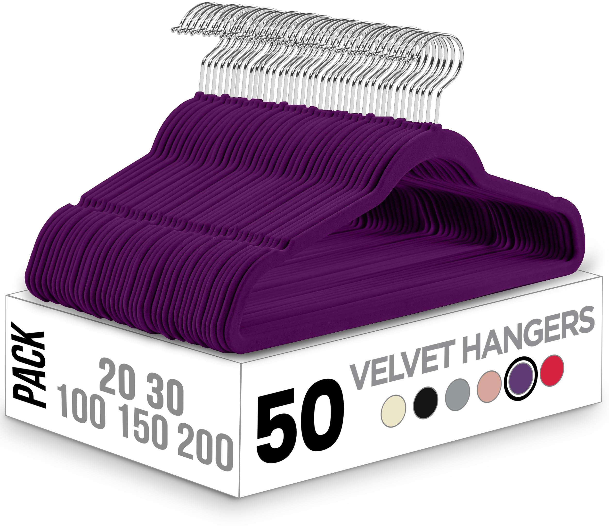 Utopia Home 50-Pack Velvet Non-Slip Hangers with 360° Rotating Hook - Heavy Duty Coat & Pants Hangers in Purple - Perfect for Closet Organization & Space Saving Wardrobe Storage