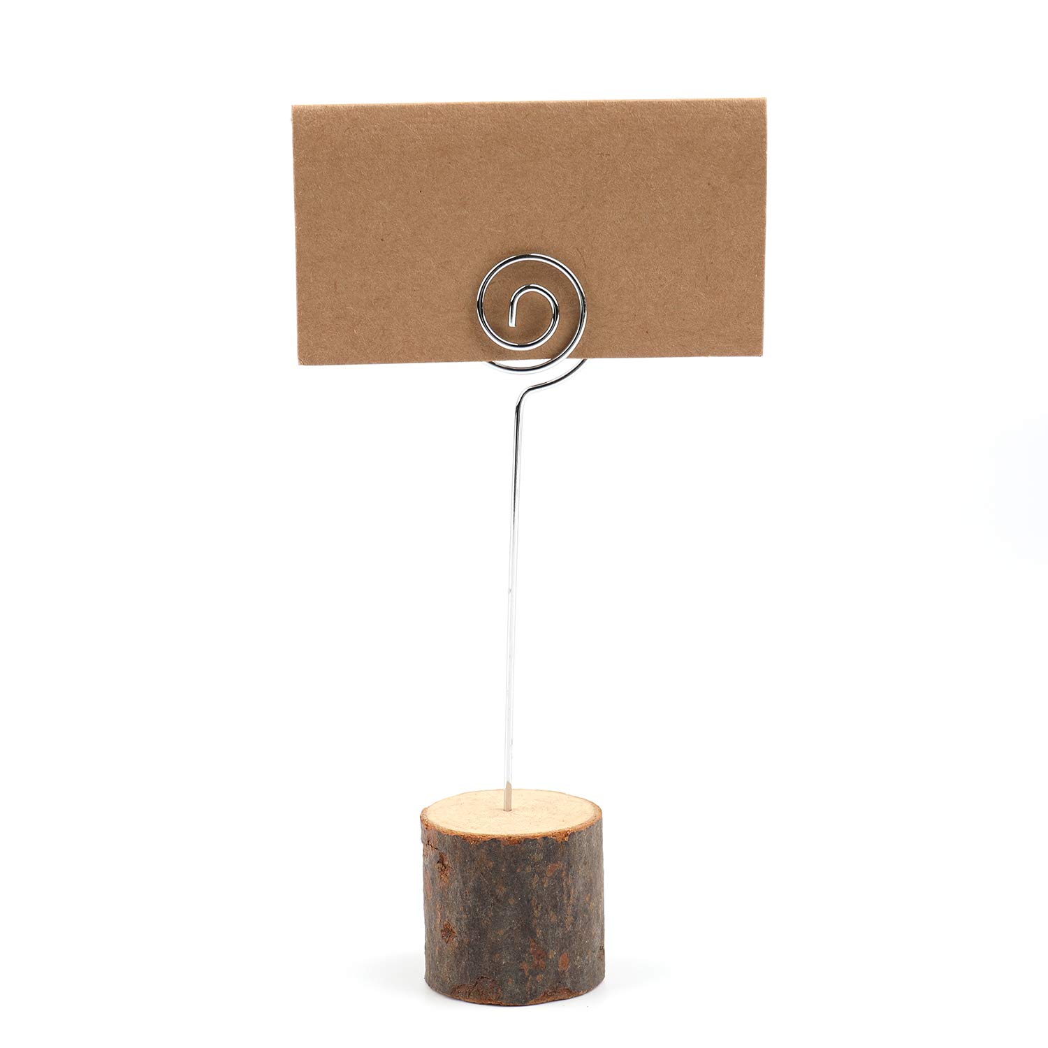 Tosnail 50 Pack Rustic Wooden Place Card Holders with Kraft Paper Cards - Wedding, Party, Table Number & Photo Display Stands - Spiral Wire Design for Elegant Events