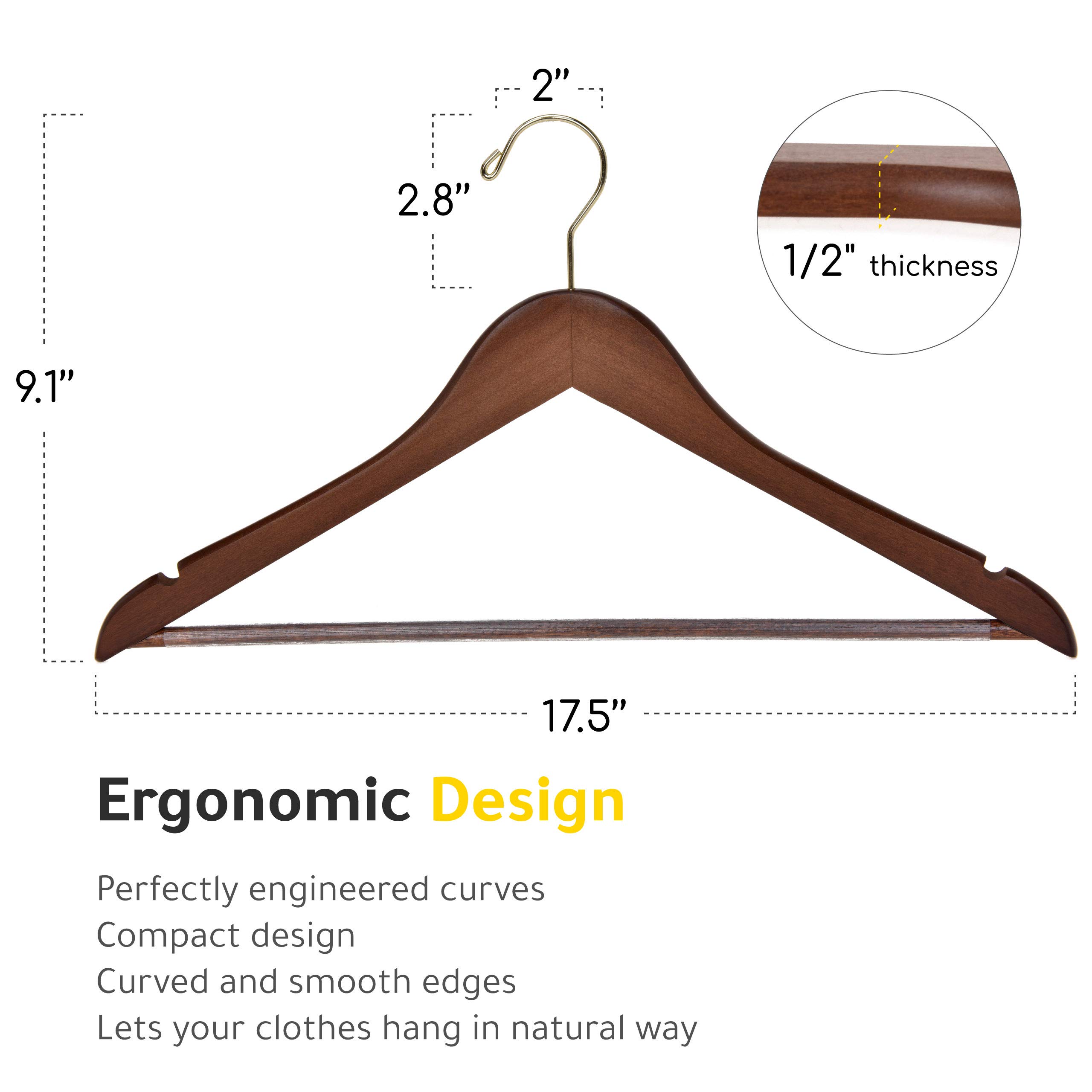 Premium Solid Wood Hangers with Chrome Hooks - 30 Pack Heavy Duty Wooden Clothes Hangers for Jackets, Shirts, Pants & Suits - Perfect for Closet Organization & Retail Stores