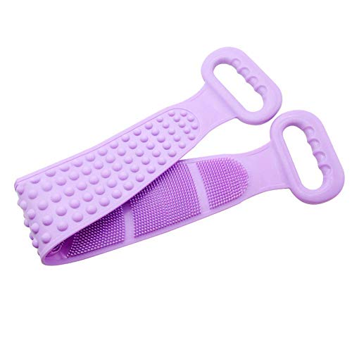 SRJ Silicone Body Scrubber Belt - Double Sided Exfoliating Shower Scrubber for Deep Cleaning, Waterproof Bath Brush with Massage Bristles - Perfect for Back, Feet & Full Body Wash (Random Color) - Ideal for Spa, Travel & Daily Shower Routine