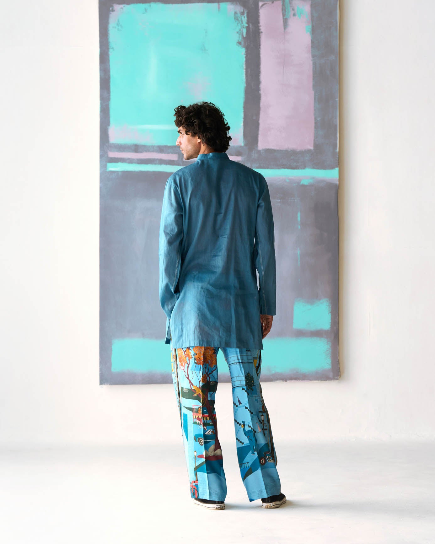 Chhote Miyan Men's Kurta - Soft Voile Linen Blend in Dusty Blue | Traditional Indian Ethnic Wear for Festivals & Weddings