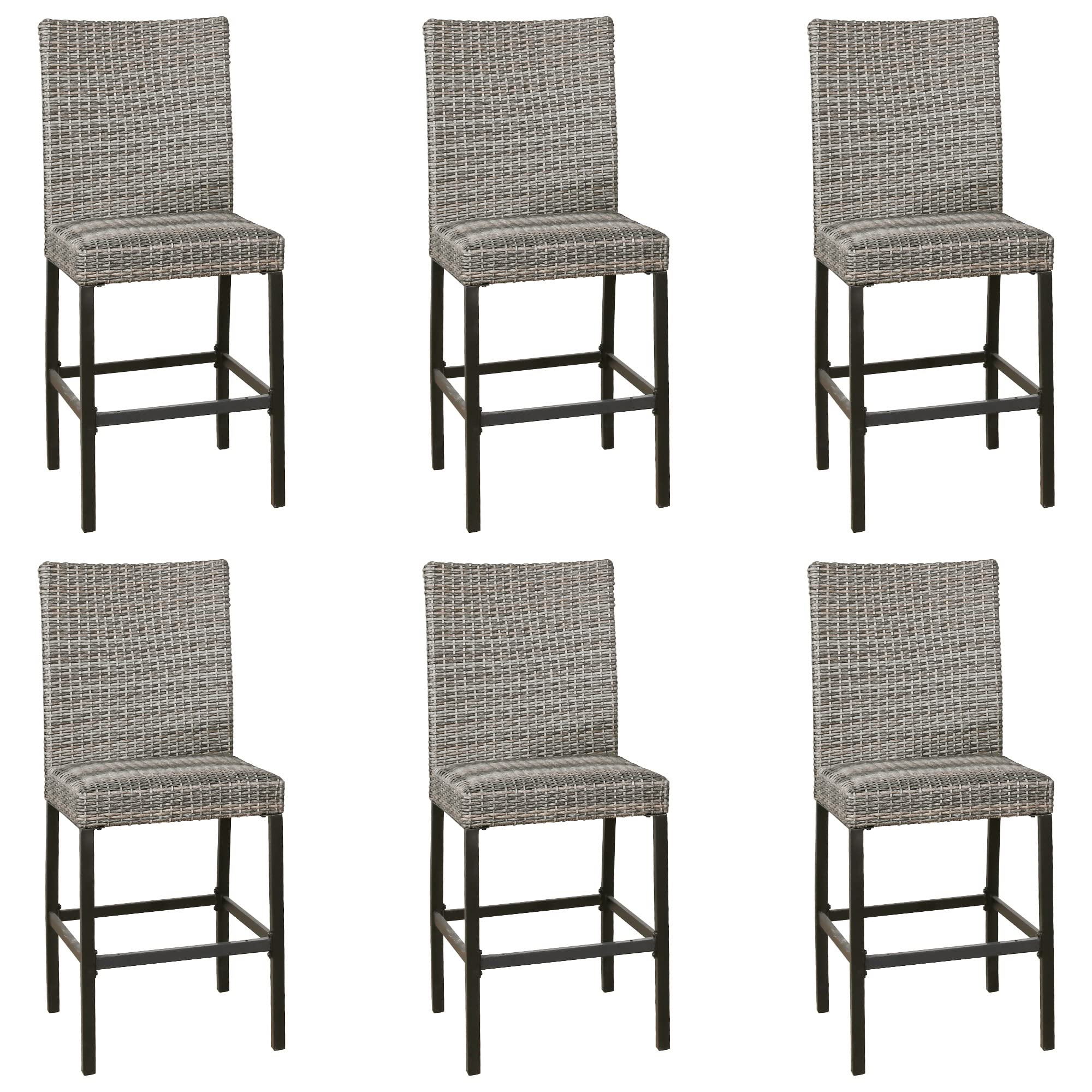 **6-Piece Outdoor Wicker Rattan Bar Stools Set with Padded Seats - Patio, Poolside & Garden Furniture for Comfortable Relaxation**