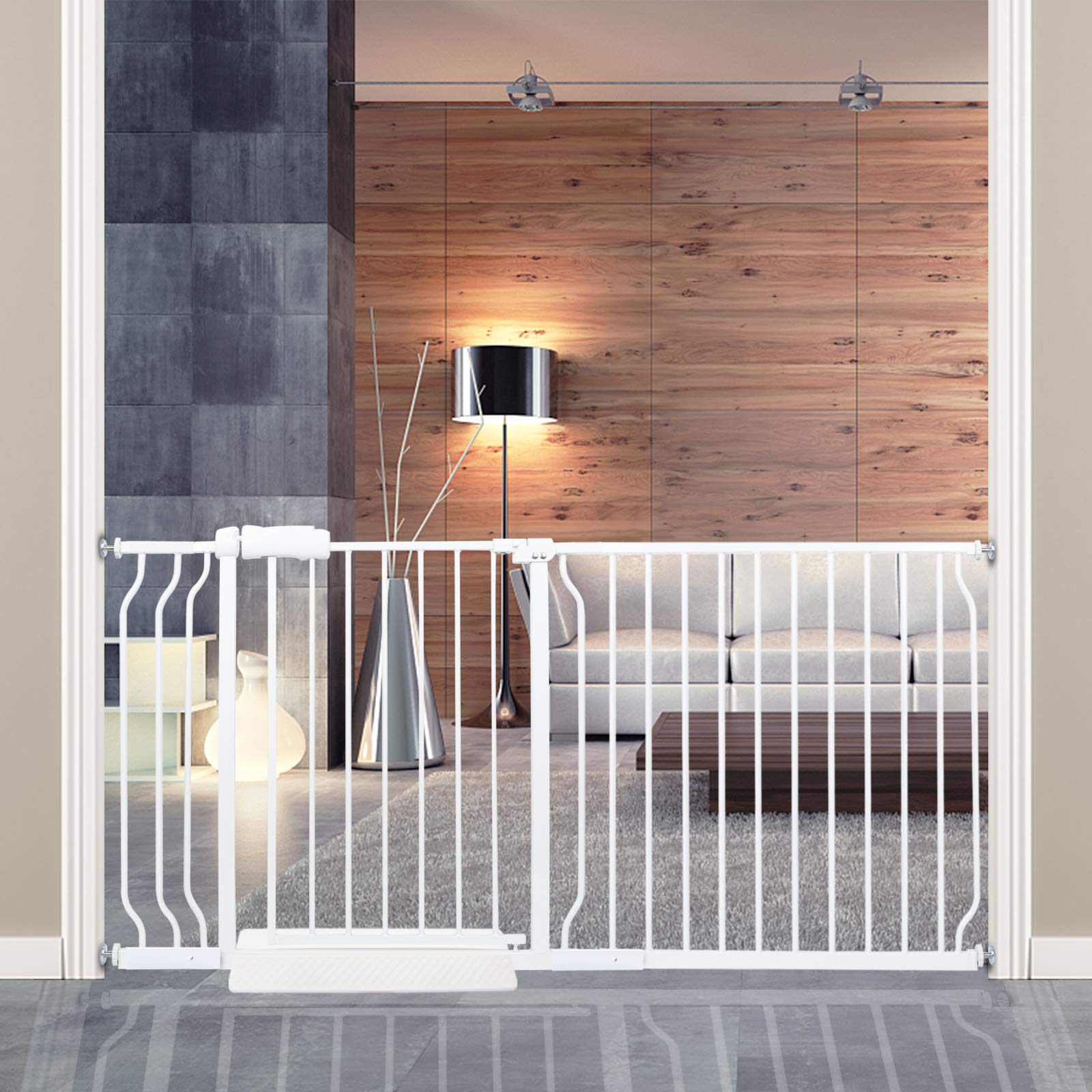 62-67 Inch Extra Wide Baby Gate for Doorways & Stairs - Pressure Mounted Walk Through Safety Gate for Kids, Pets & Dogs - Extensions Included - Perfect for Living Rooms, Hallways & Staircases