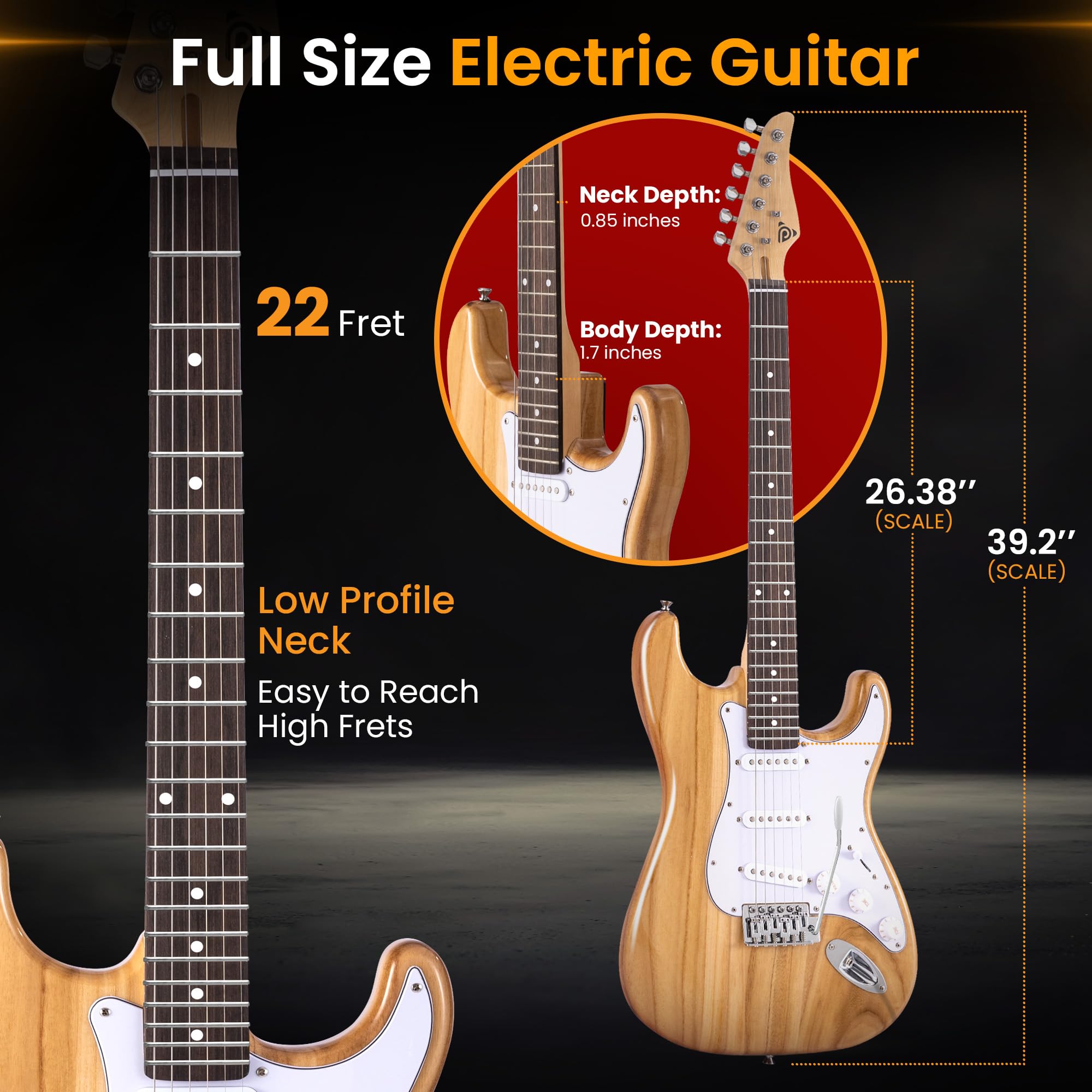 Pyle Full Size Electric Guitar Kit with 5W Amp, Gig Bag, Accessories & Strap - ST-Style Beginner Guitar with 22 Frets & Paulownia Wood Body - Perfect for Home Practice, Music Lessons & Rock Band Performances