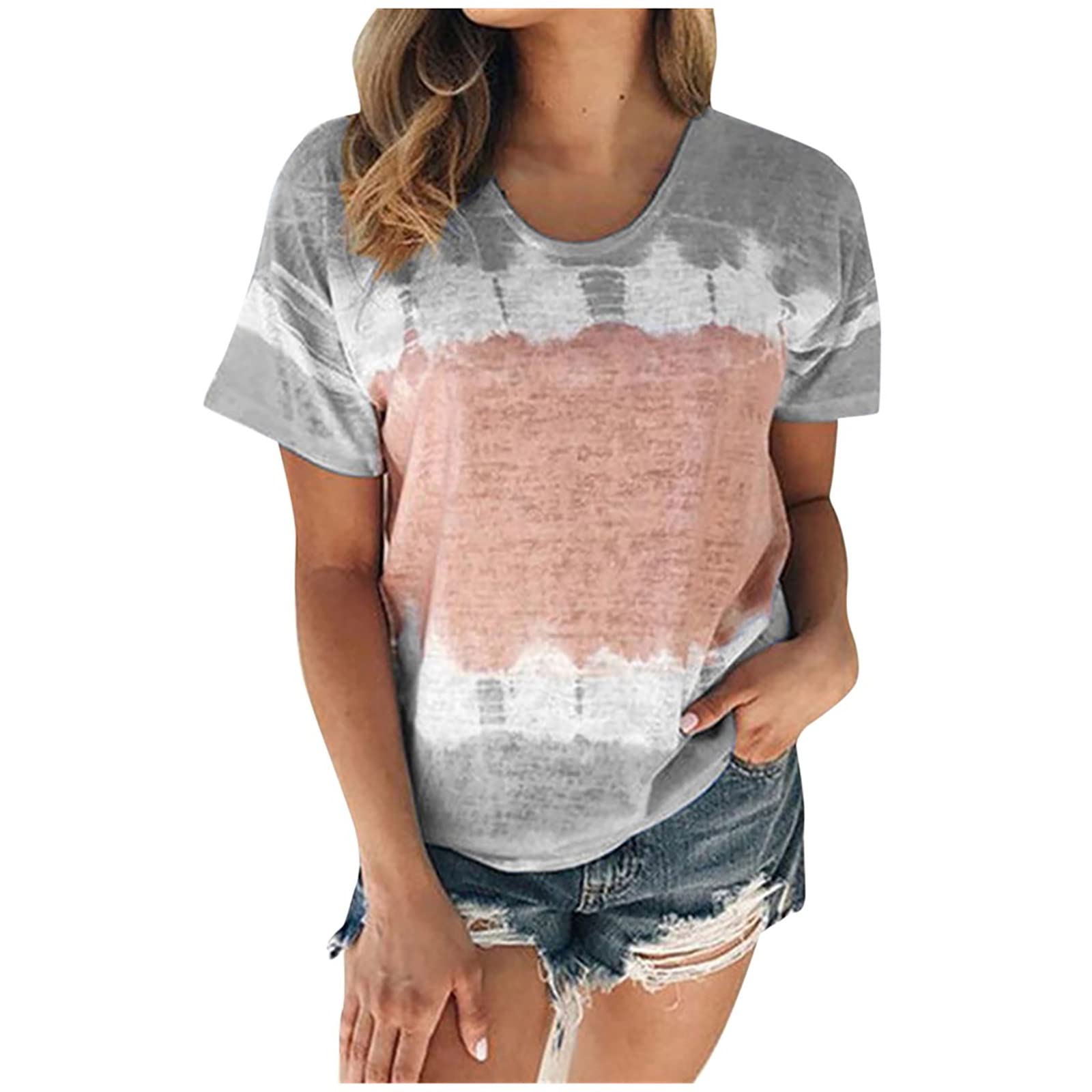 Women's Tie-Dye Short Sleeve T-Shirt - Colorful Gradient Casual Crewneck Top | Summer Loose Fit Blouse for Beach, Music Festivals & Everyday Wear