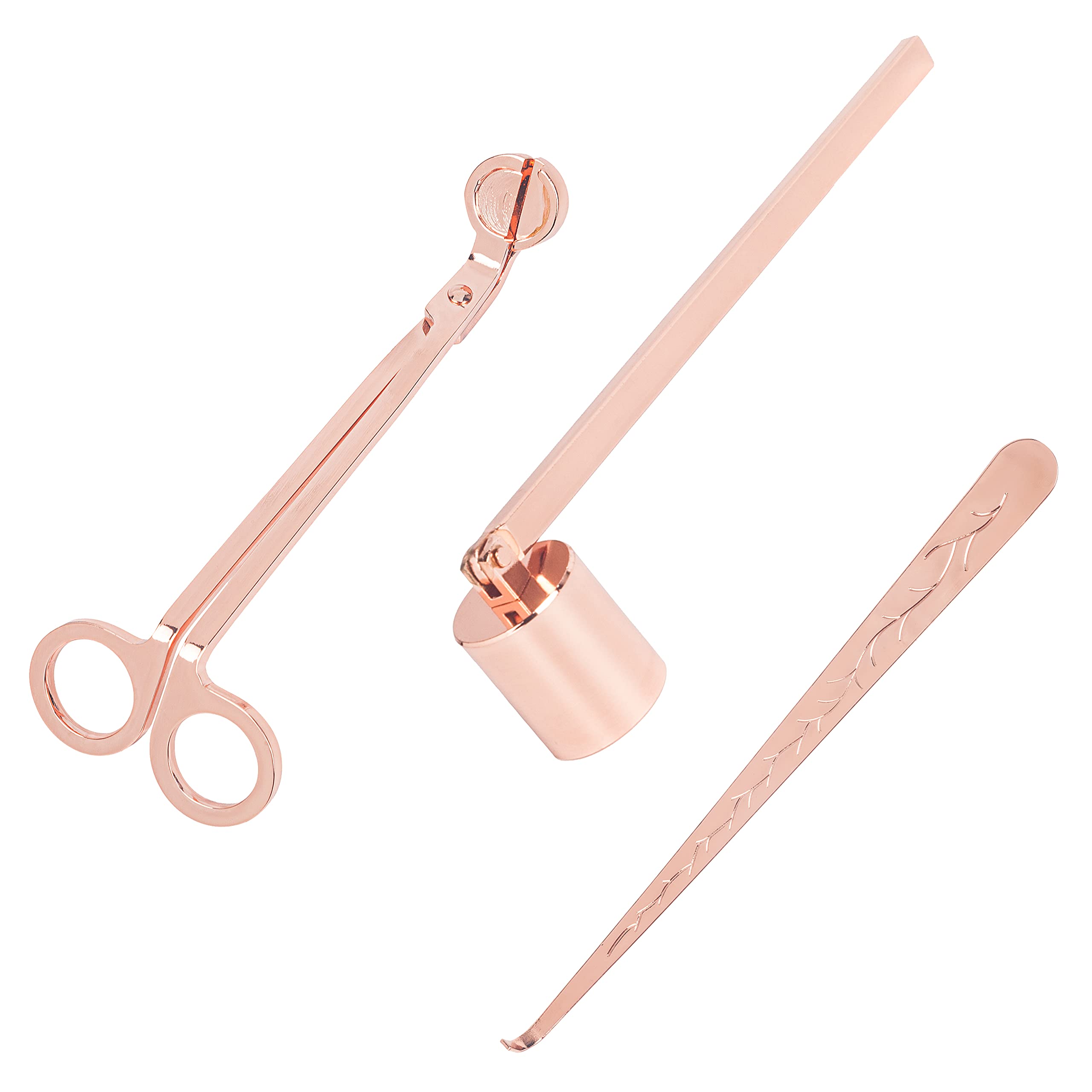 Premium 3-in-1 Candle Snuffer Kit with Wick Trimmer & Cutter - Stainless Steel Rose Gold Candle Care Tools for Home Decor, Relaxation & Aromatherapy