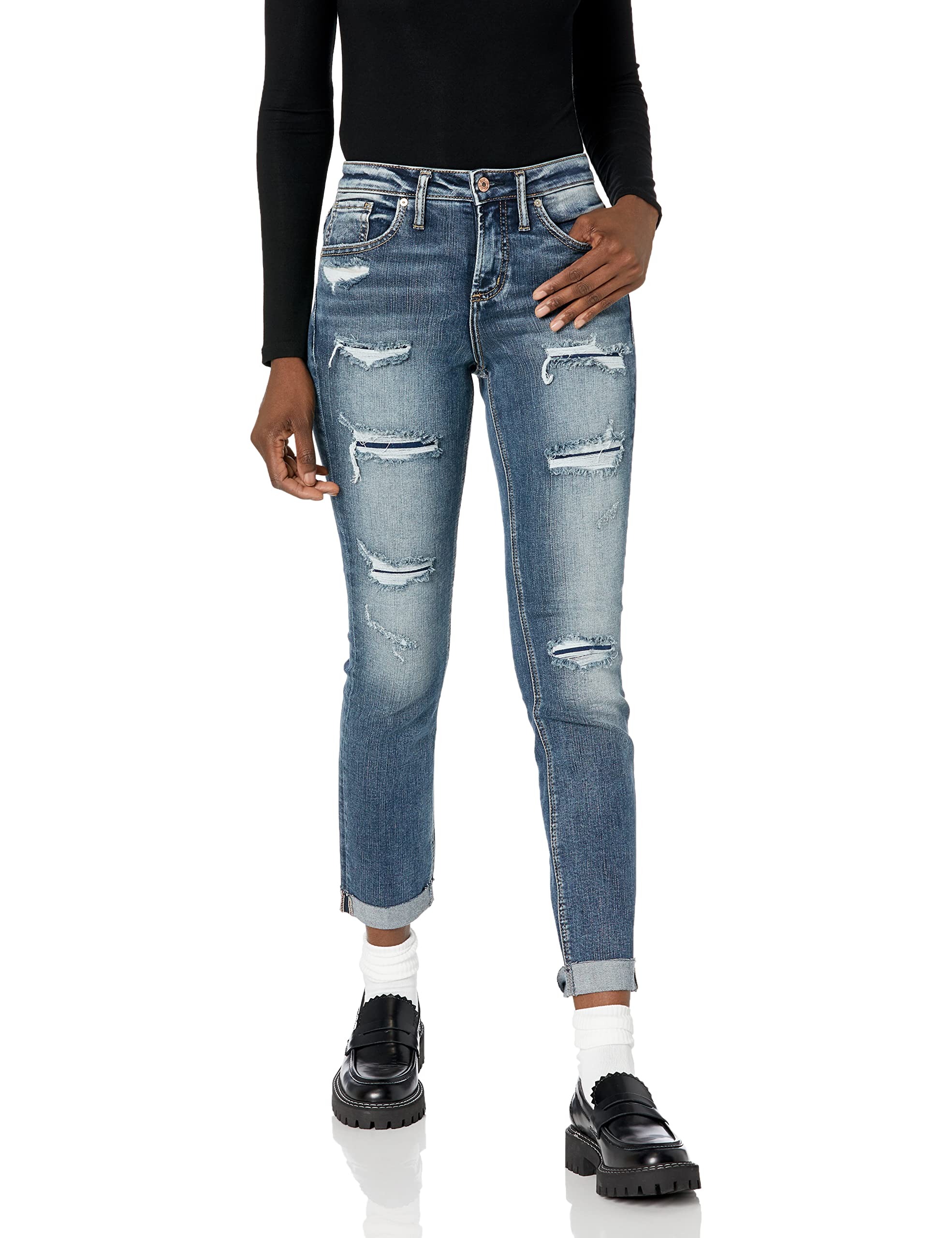 Silver Jeans Co. Women's Beau Mid Rise Slim Leg Jeans - Comfortable Stretch Denim Pants for Casual Wear & Everyday Outfits