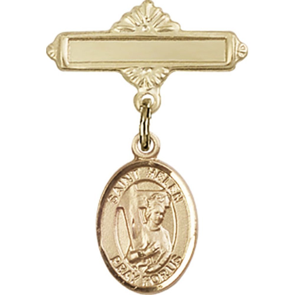 1 X 5/8 Inch Gold Filled Baby Badge with St. Helen Charm & Polished Pin - Perfect for Christening Gifts, Baby Showers & Keepsake Jewelry