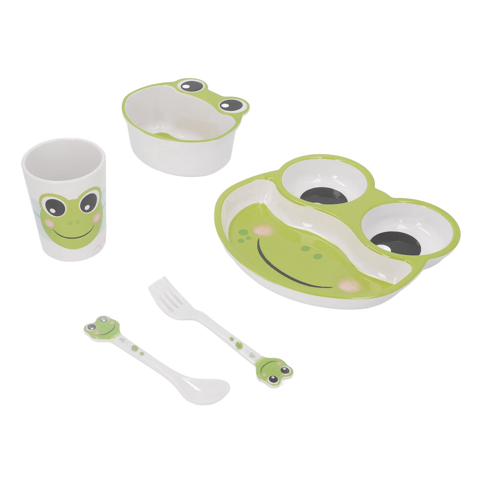 **Non-Slip Cartoon Toddler Dinnerware Set - Dishwasher Safe Baby Plates, Bowls, Mug, Fork & Spoon for Safe & Fun Mealtime at Home or Travel**