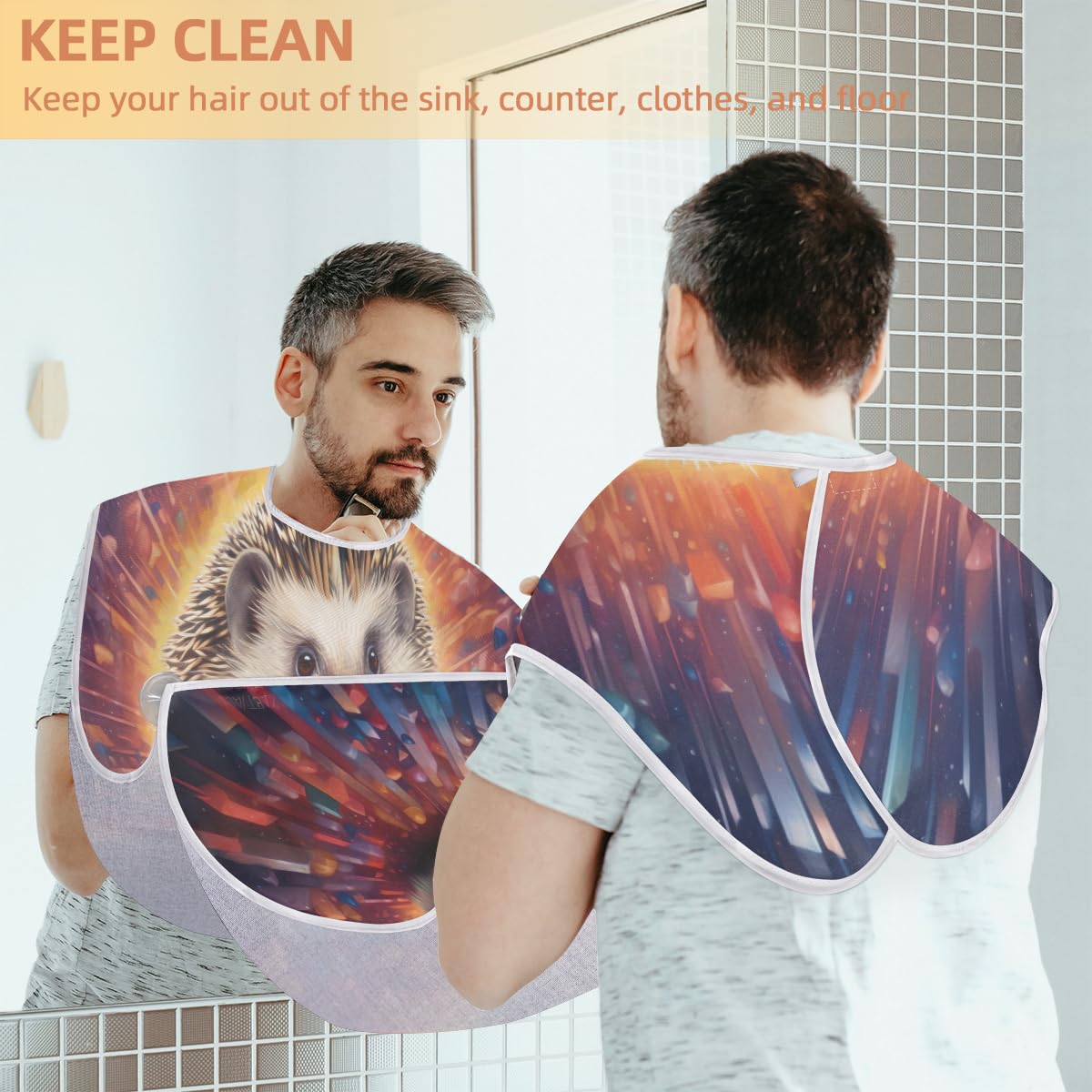 Men's Hedgehog Outer Space Beard Shaving Bib - Waterproof Hair Dye Apron for Barbers & Stylists, Sink Hair Catcher for Beard Trimming & Lineup - Perfect Gift for Grooming & Makeup Artists (Home Salon & Professional Use)