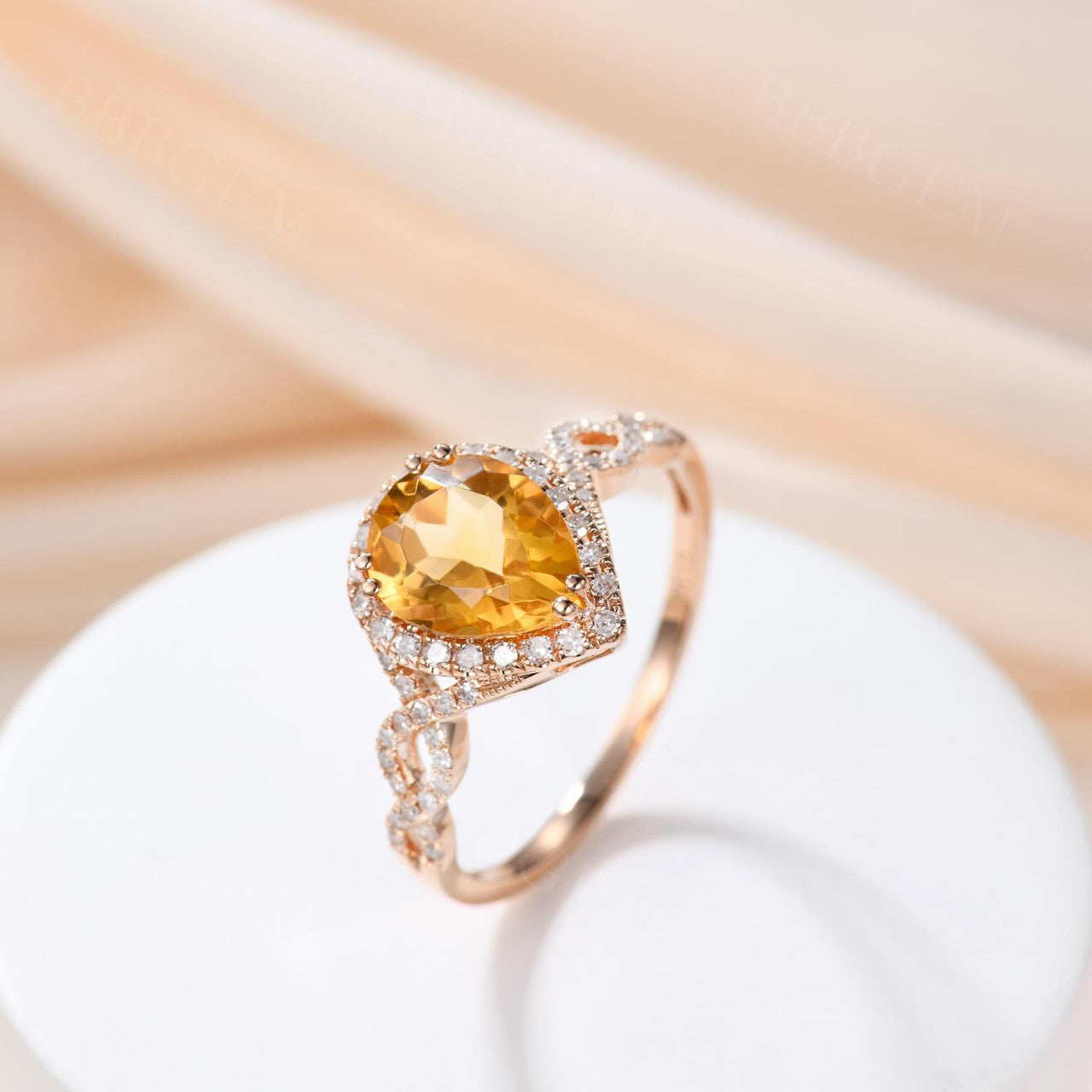 14K White Gold Yellow Citrine Engagement Ring - Handmade Pear Cut Halo Diamond Ring, 6x9mm November Birthstone Promise Ring for Women | Perfect for Proposals, Anniversaries & Special Occasions