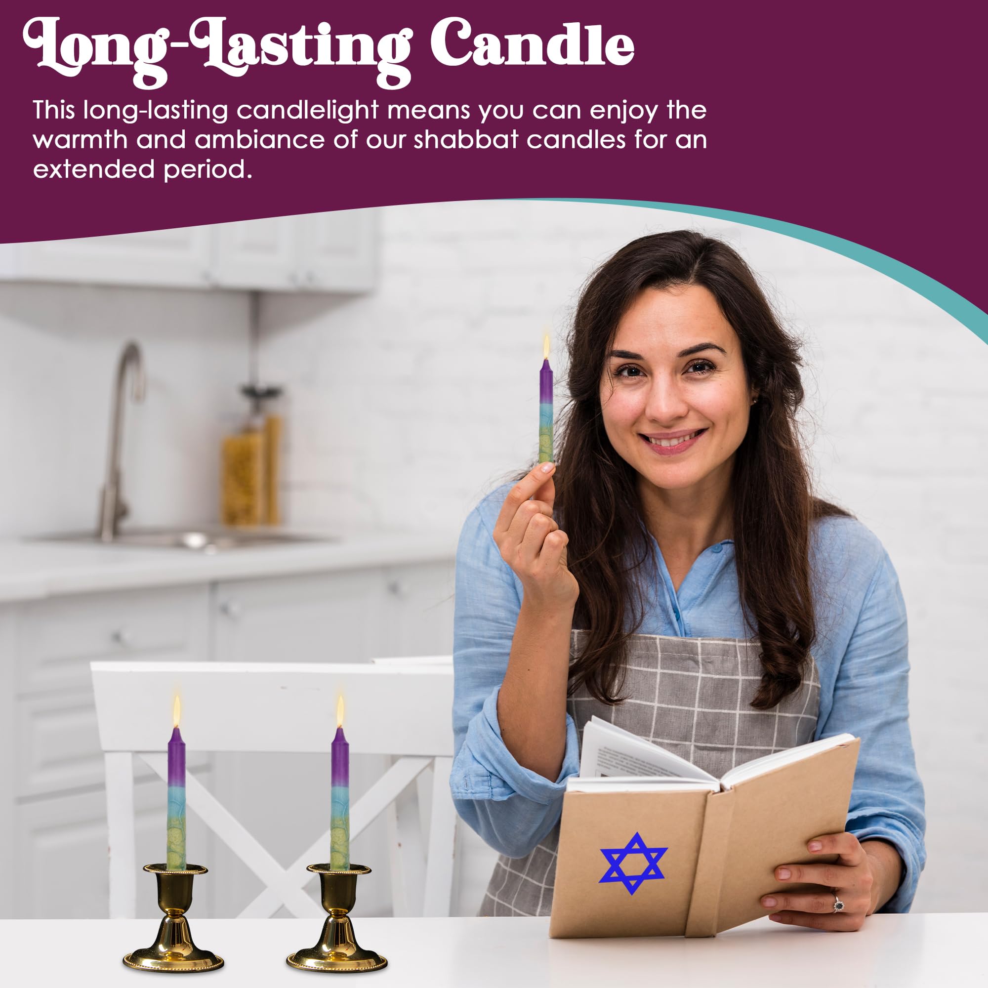 12-Pack Safed Shabbat Candles - 5 Inch Dripless Handmade Traditional Shabbos Candles for Candle Holders | Harmony Violet | Perfect for Jewish Holidays, Friday Night Dinners & Spiritual Ceremonies