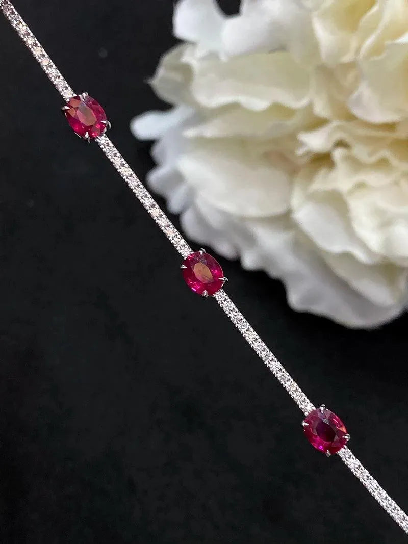 18K White Gold Bracelet with Real Natural Ruby & Diamonds - Elegant Jewelry Gift for Women, Wife & Mom | Perfect for Anniversaries, Birthdays & Special Occasions
