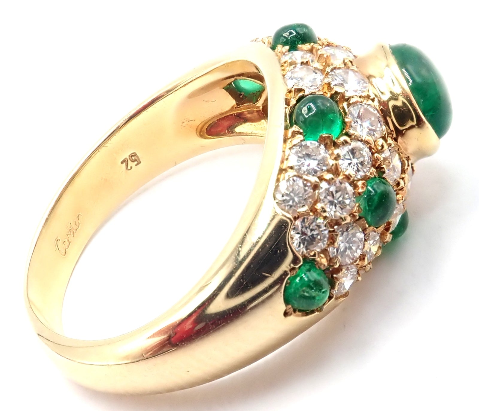 Authentic Vintage Cartier Panthere 18k Yellow Gold Diamond & Emerald Ring for Women - Luxury Jewelry Gift for Anniversary, Engagement & Special Occasions