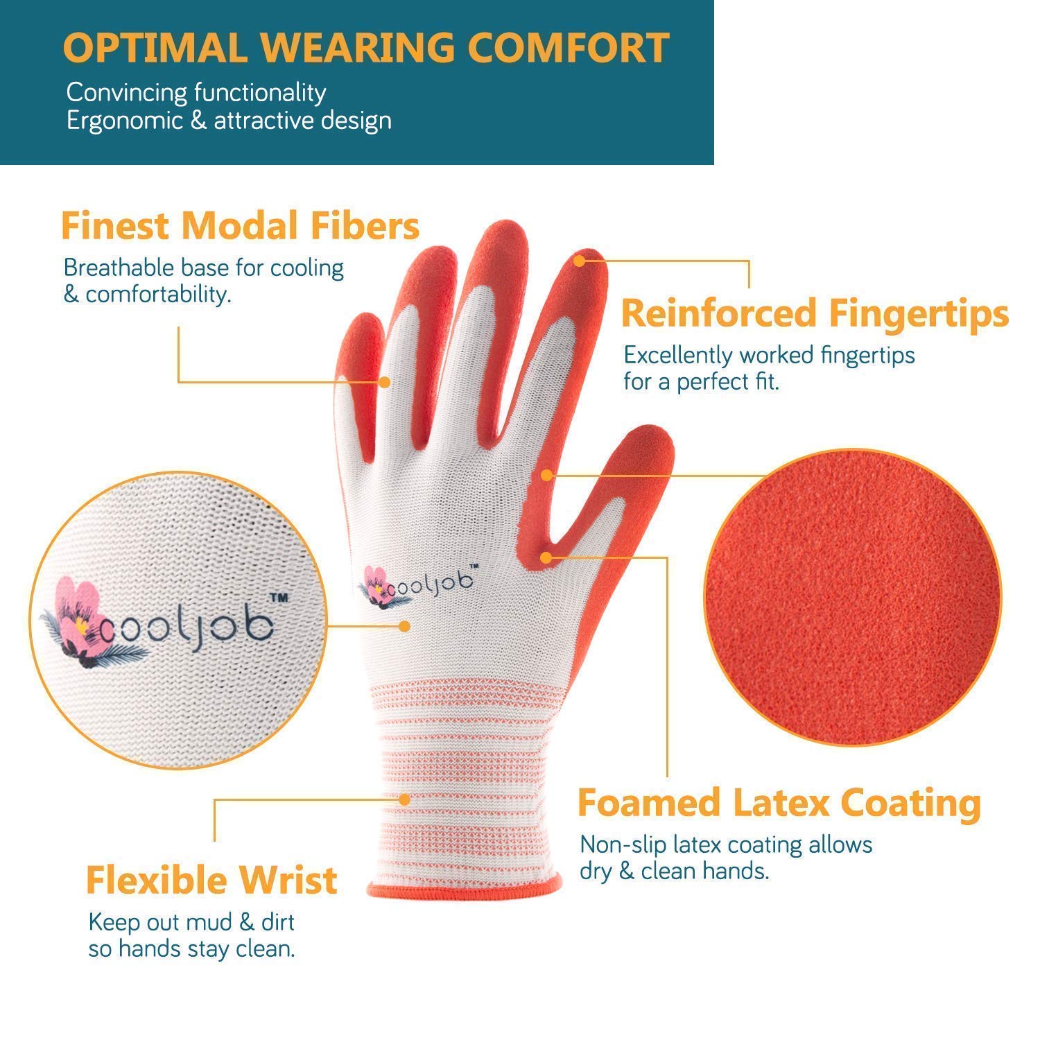 COOLJOB Women's Medium Gardening Gloves (6 Pairs) & Kids Gardening Gloves for Ages 2-5 (2 Pairs) - Family Pack for Planting, Weeding & Outdoor Activities