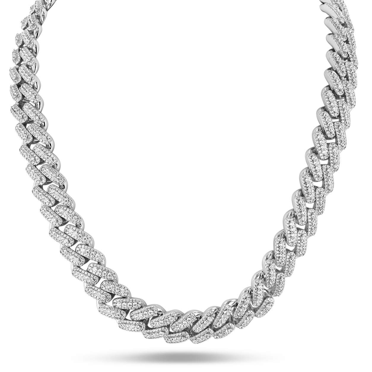 14K White Gold Miami Cuban Link Chain Necklace for Men - Micro Pave Iced Out with Lab Created Diamonds | Thick Choker Necklace | Luxury Men's Jewelry | Perfect for Parties, Weddings & Special Occasions
