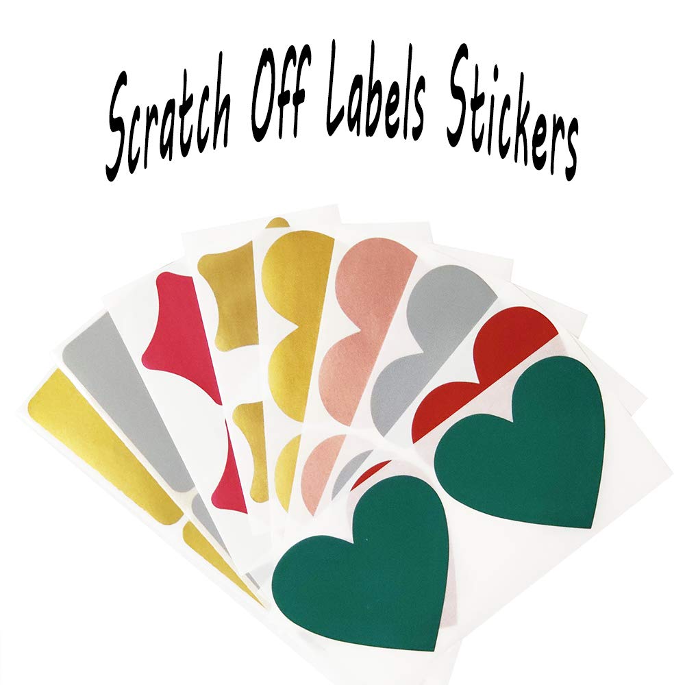90 pcs Scratch Off Labels Stickers - 3 Inch Self-Adhesive DIY Stickers for Scrapbooking, Party Games, Gift Wrapping & Postcards | Heart, Star & Dialogue Shapes | Perfect for Birthday Parties, Classroom Rewards & Secret Message Games