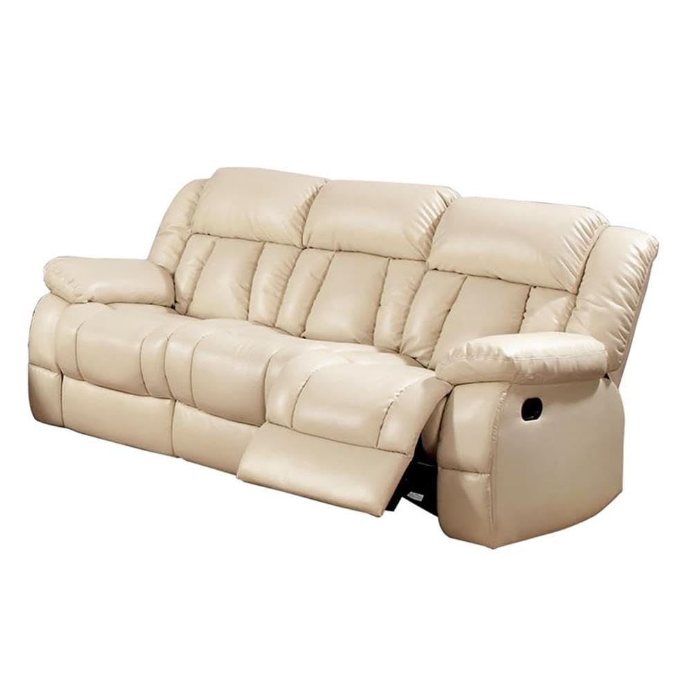 Frey Transitional Faux Leather Reclining Sofa in Ivory - Modern Living Room Furniture for Comfortable Relaxation | Perfect for Home Theater & Family Gatherings